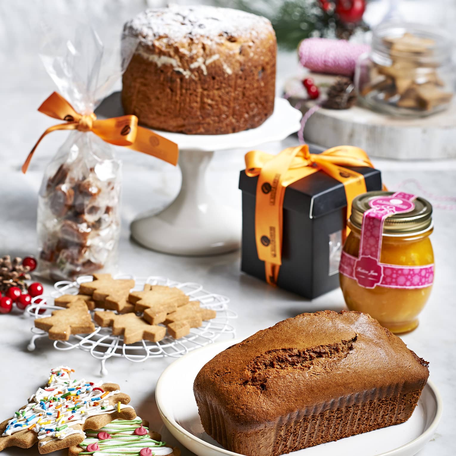 Holiday cookies, jarred and boxed treats, plate cakes and macaroons