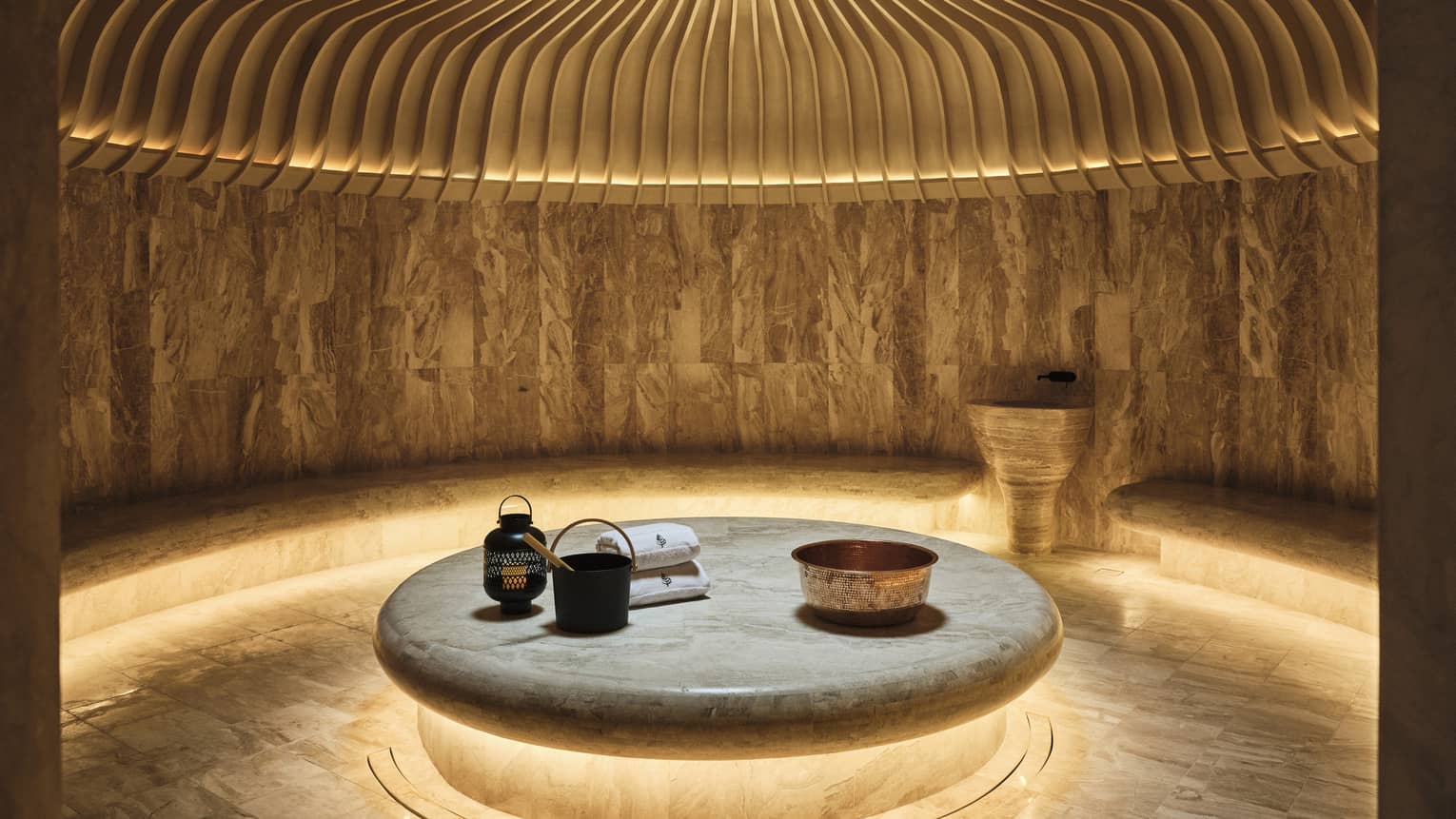 Hammam with soft, warm lighting