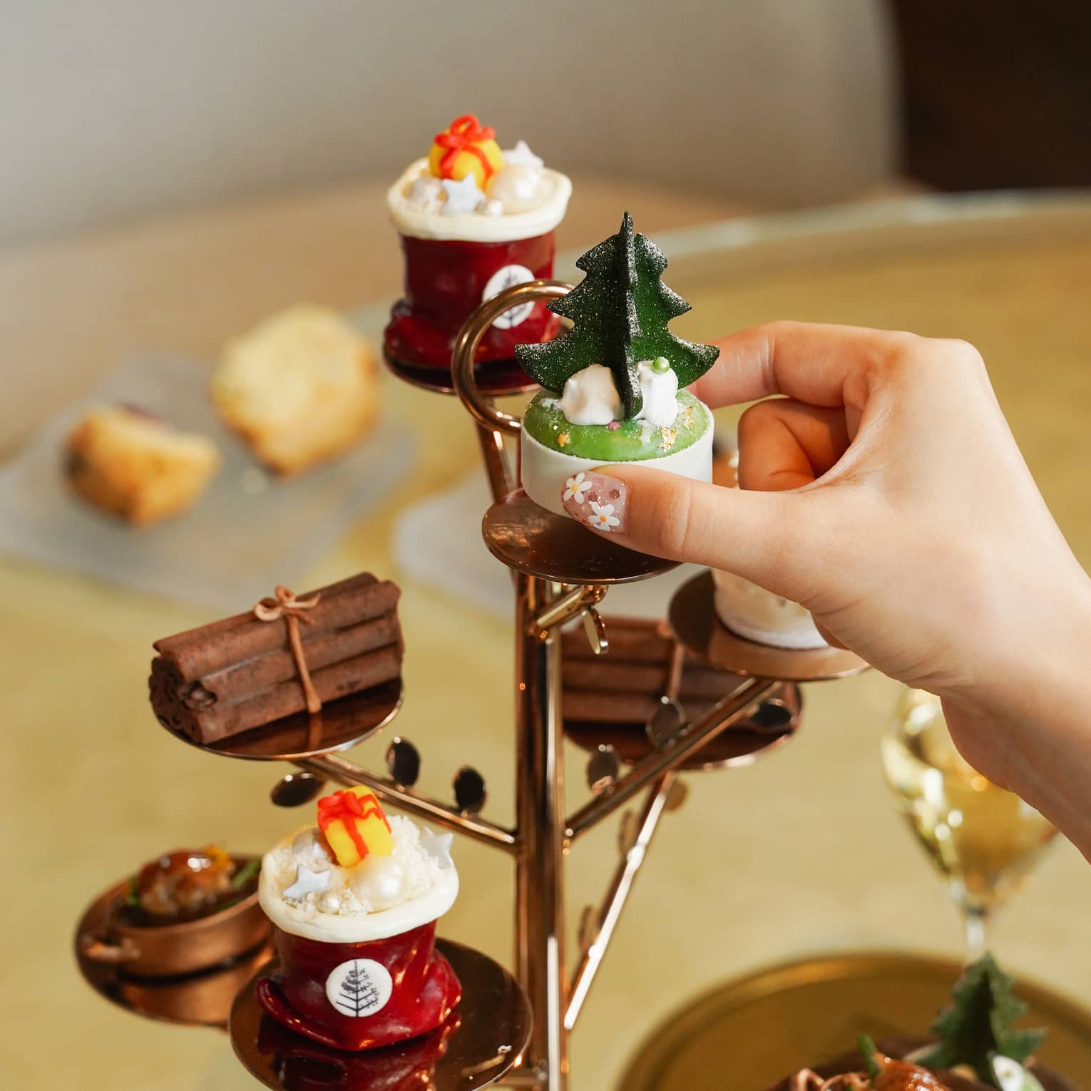 Festive afternoon tea display of chocolates