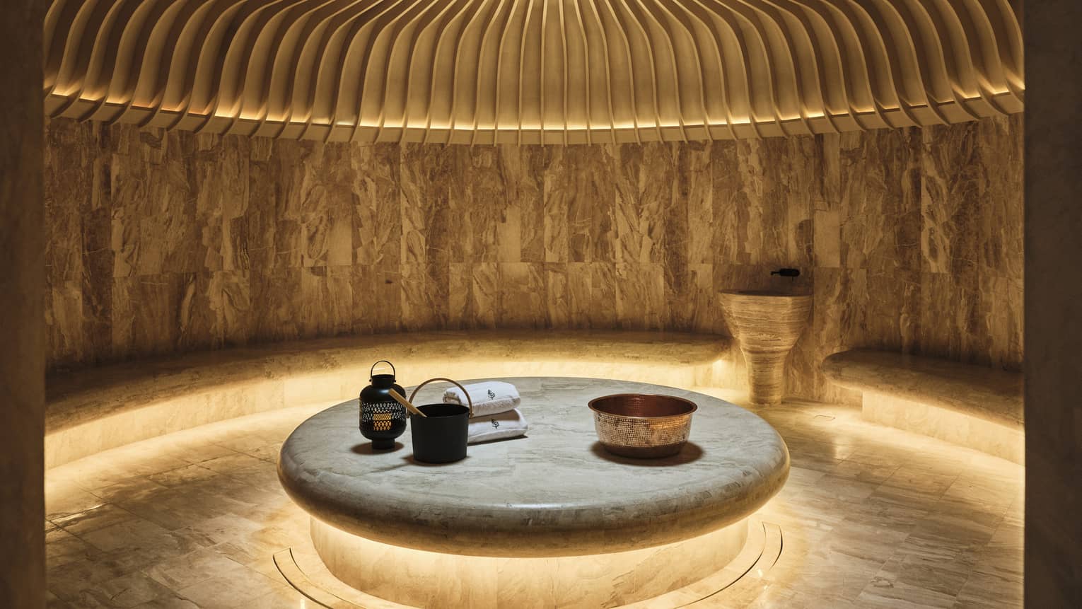Hammam with soft, warm lighting