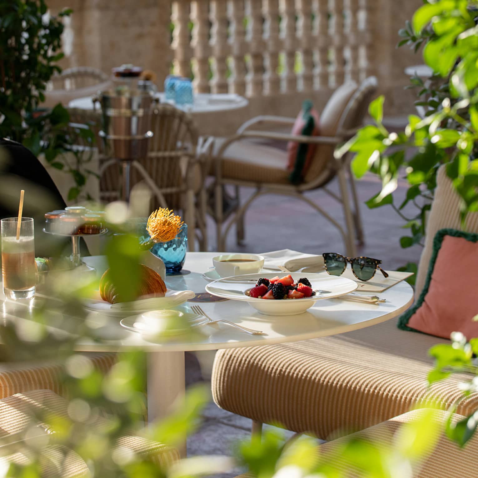 Dining tables at a restaurant's outdoor terrace
