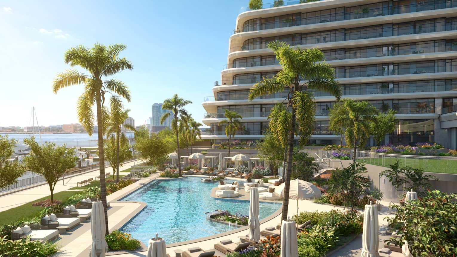 Rendering of residence building and pool