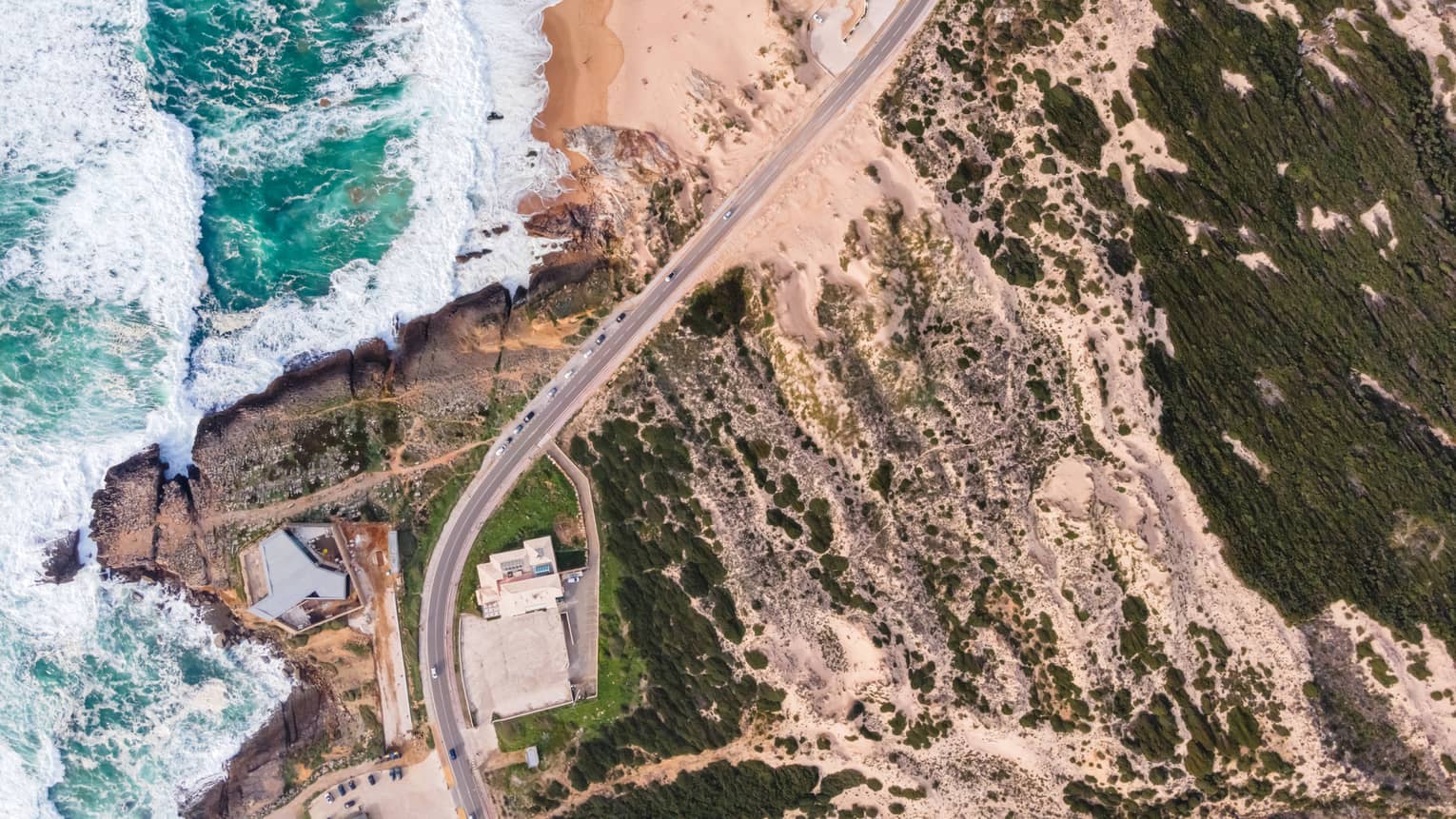 Aerial view of Guincho coastal road
