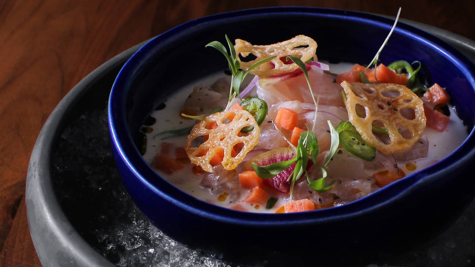 Contemporary fish dish on ice
