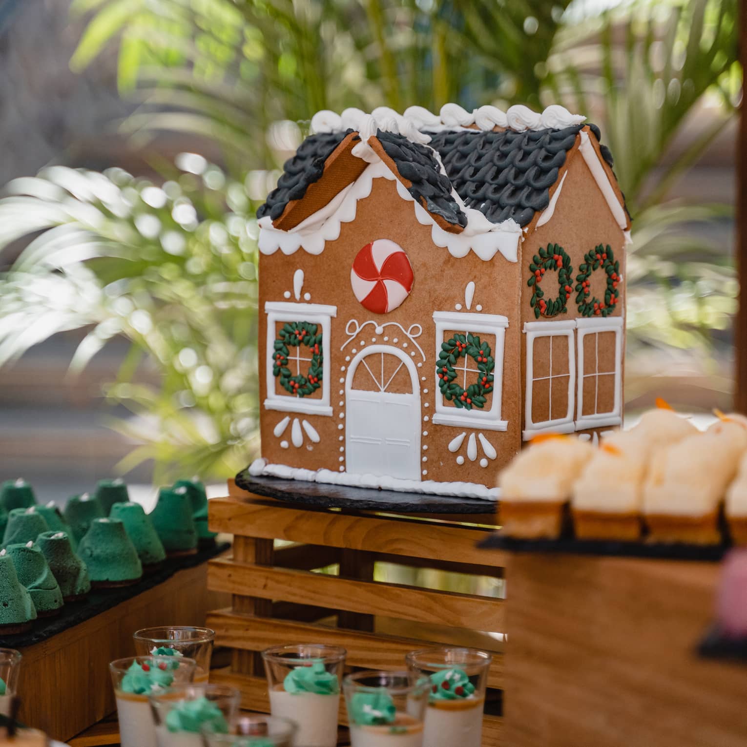 Holiday Gingerbread House set on a dining table