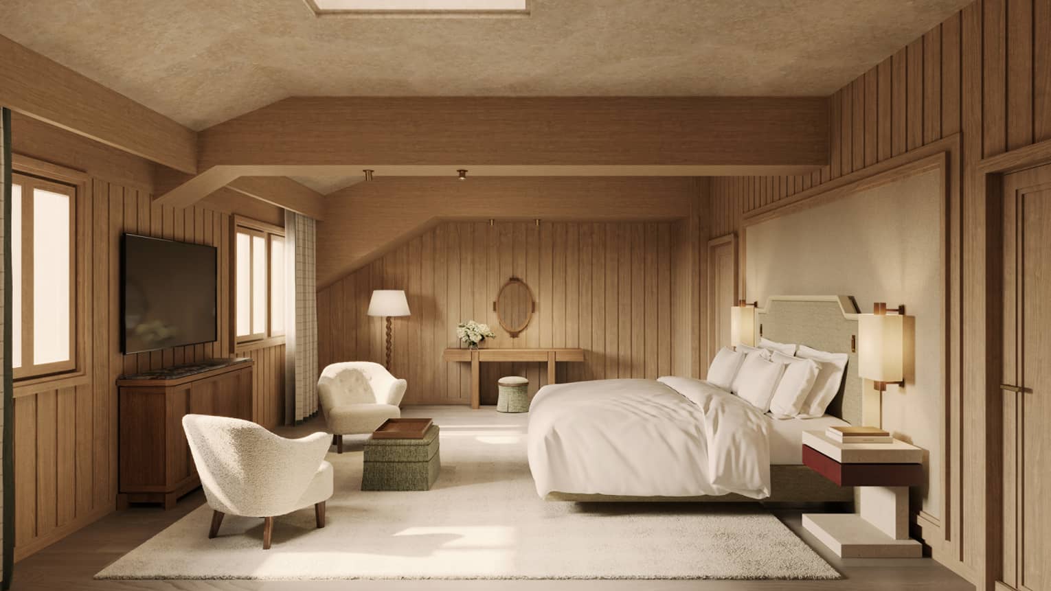 Rendering of a penthouse primary bedroom.