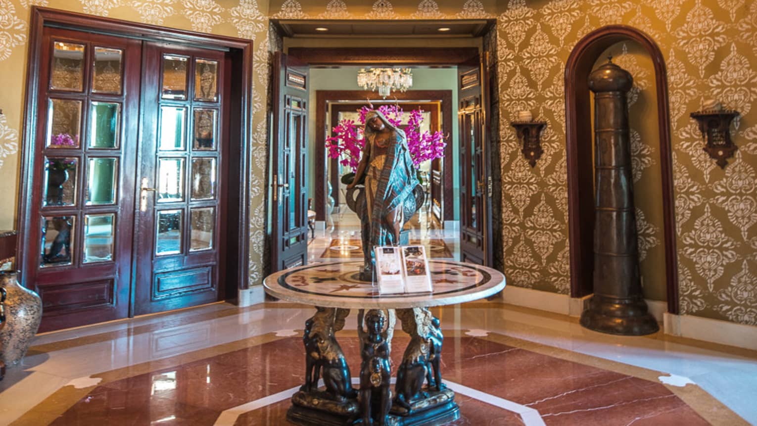 an empty ornate-styled lobby in four seasons alexandria