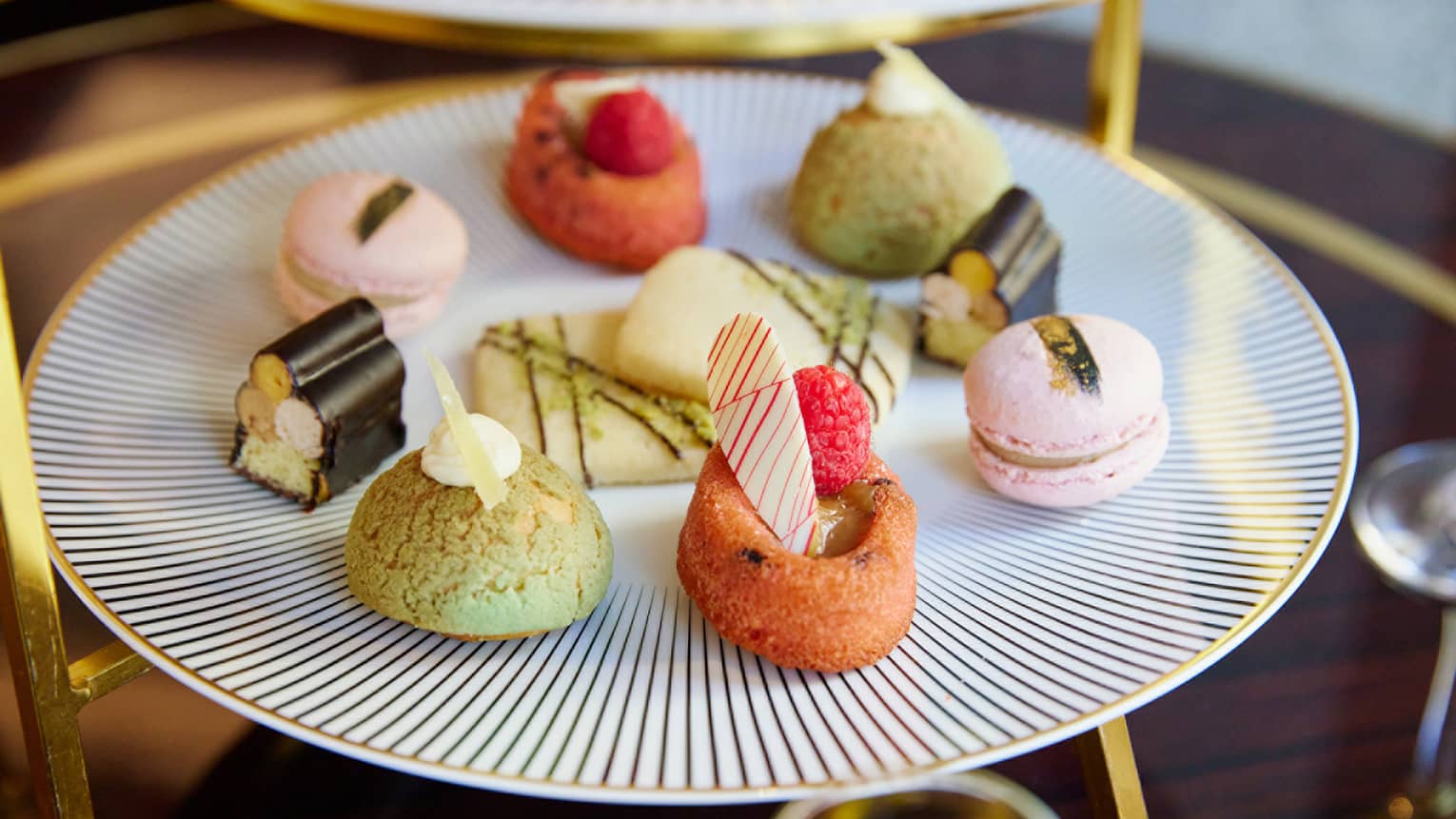 An assortment of petite desserts on a tray.