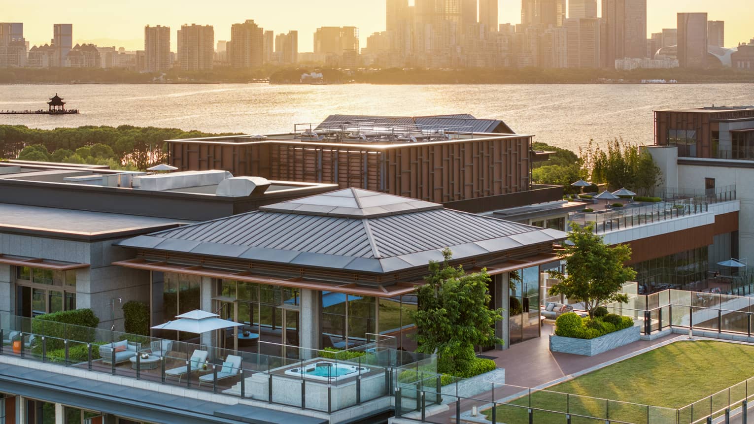 Exterior shot of Penthouse Suite terrace at Four Seasons Hotel Suzhou