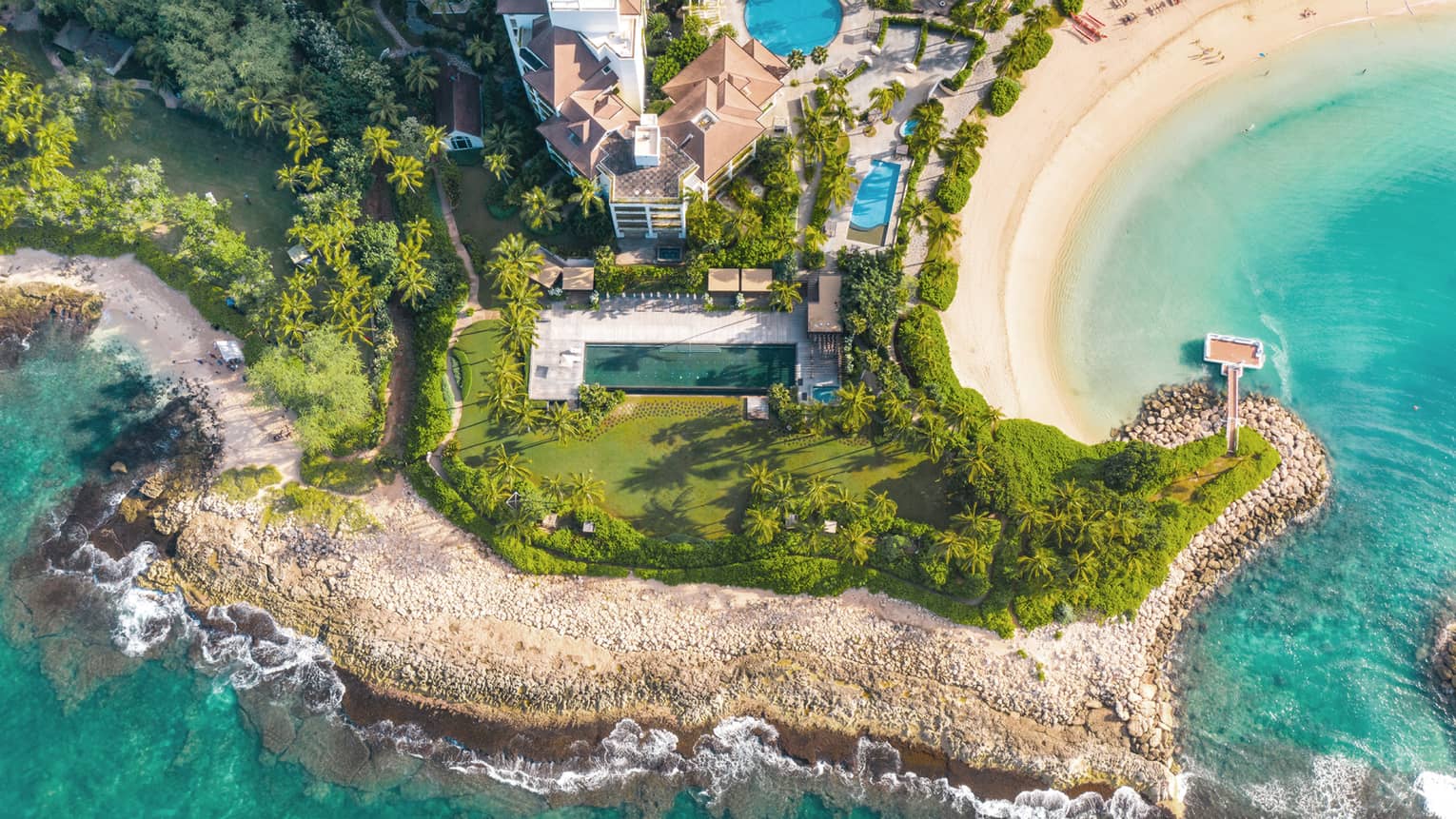 An aerial shot of the Four Seasons Oahu property.