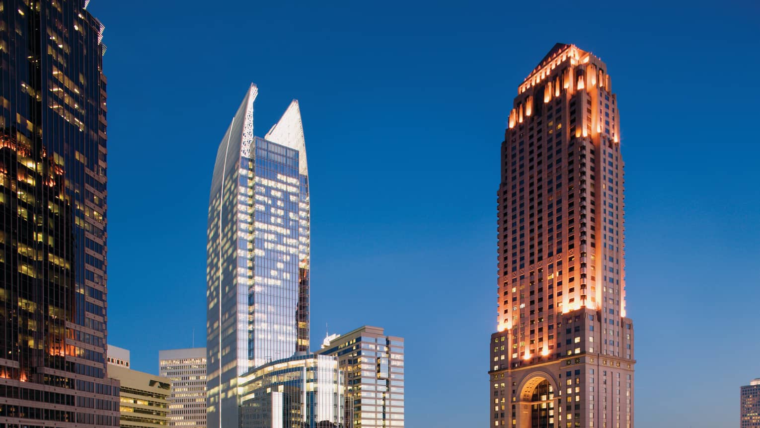 Atlanta skyline at night with glass high rise towers and lights 