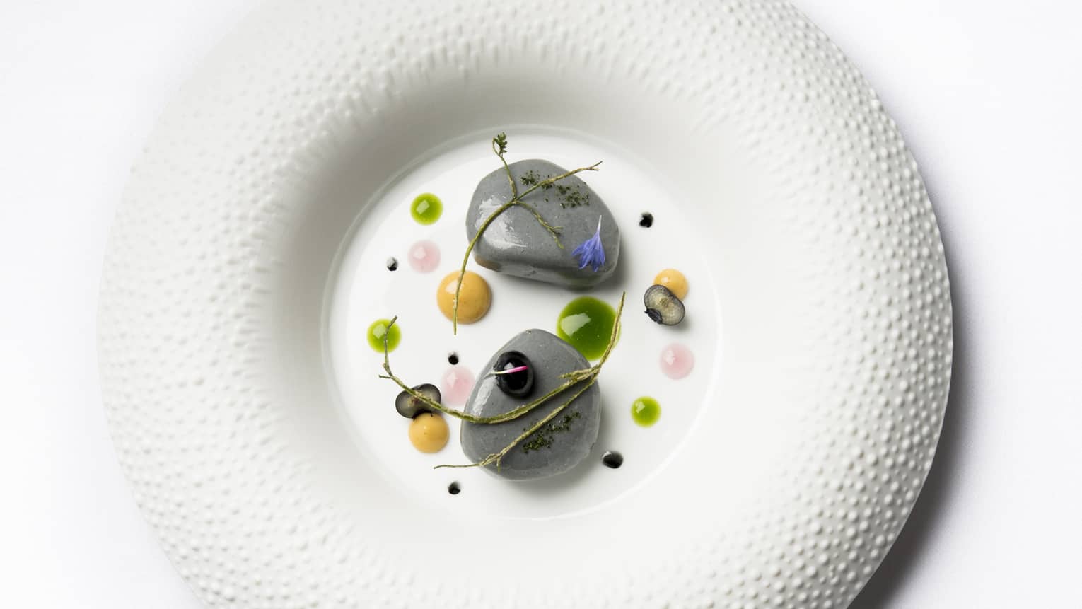 Fois gras like a pebble, plated on white dish