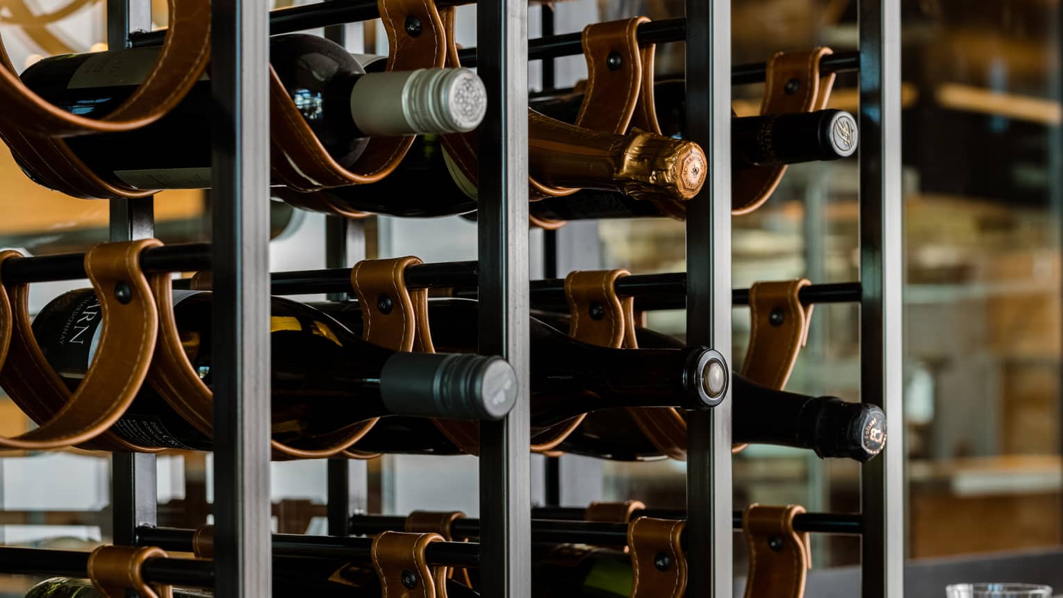Racks of wine stacked on each other.