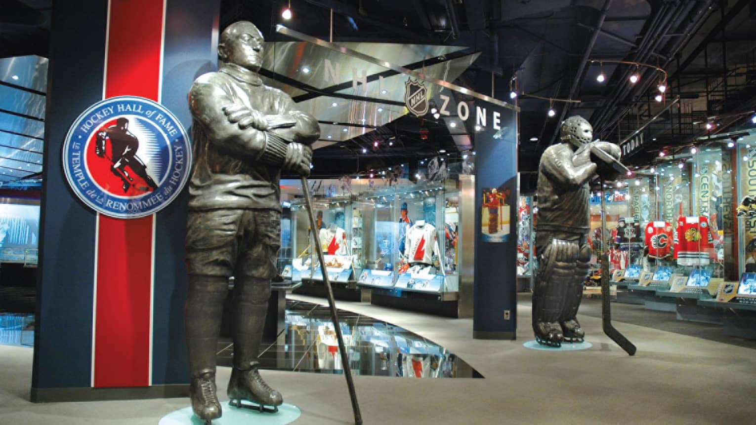 Hockey player statues, displays inside Hockey Hall of Fame museum