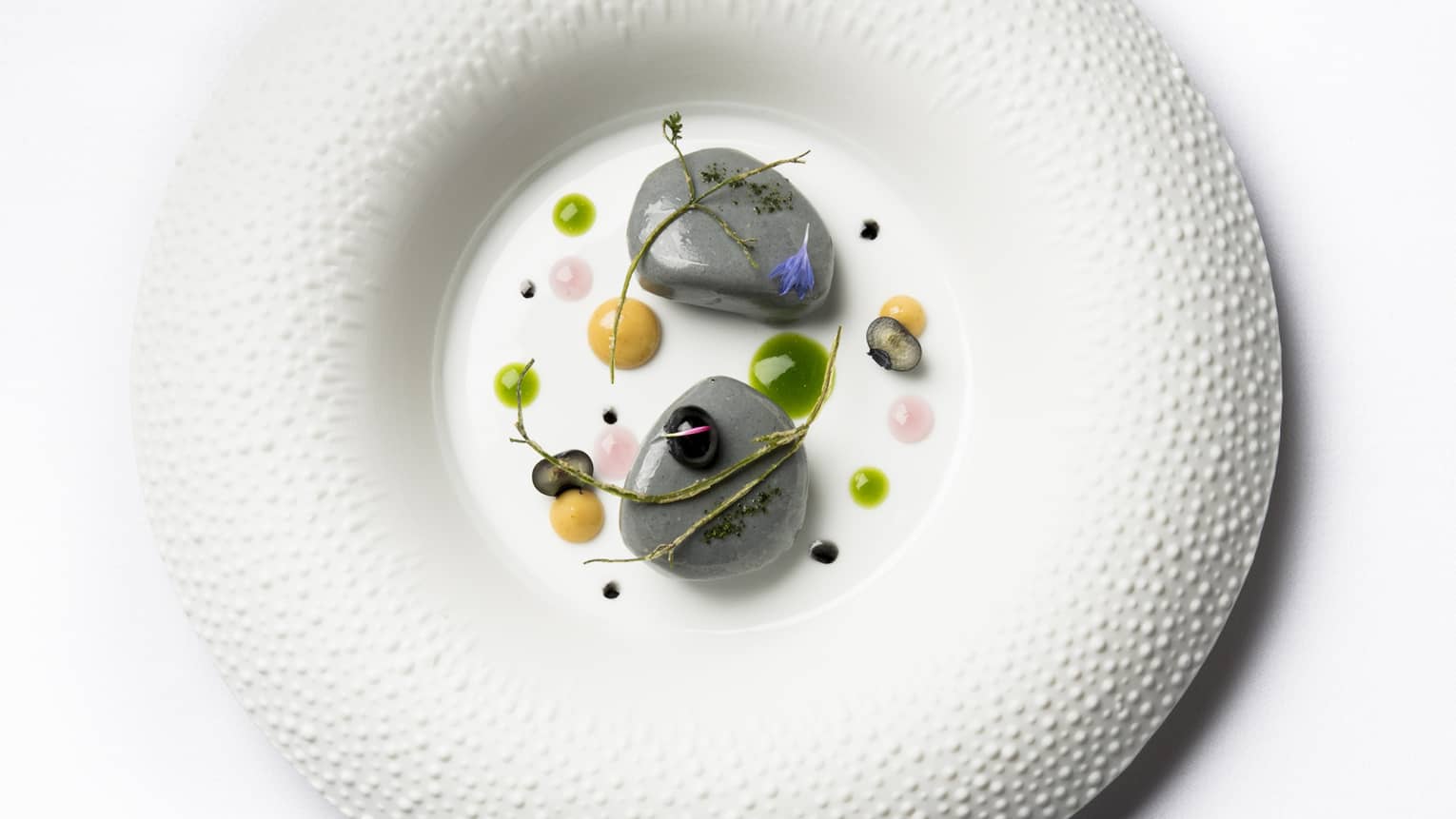 Fois gras like a pebble, plated on white dish