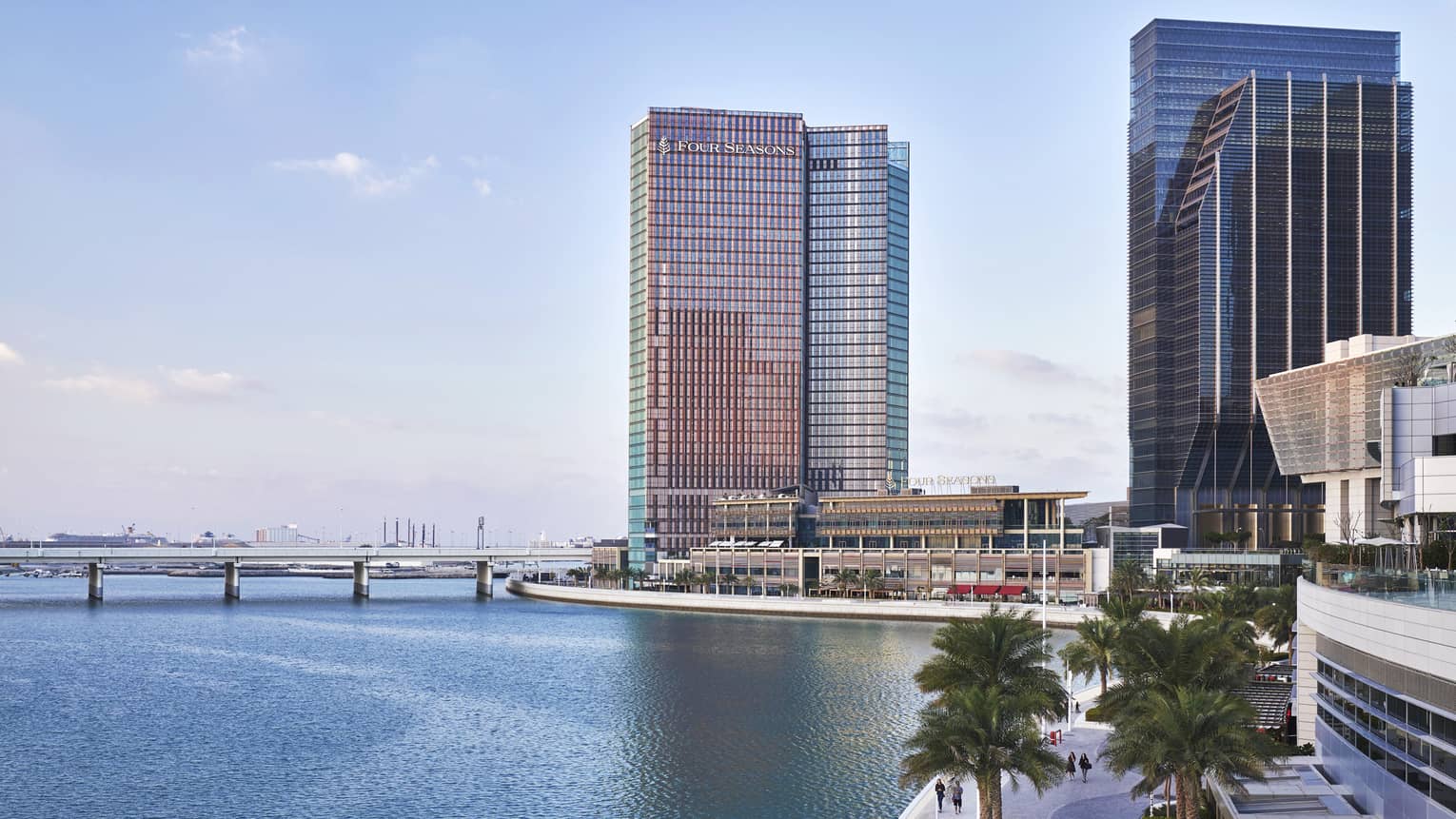 Four Seasons Abu Dhabi overlooks the blue waters of the Arabian Gulf