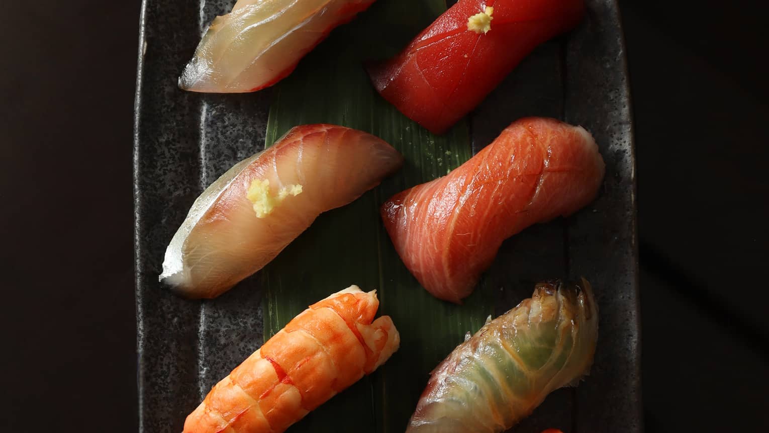 Eight pieces of the chef?s seasonal selection, showcasing the finest cuts of fresh fish