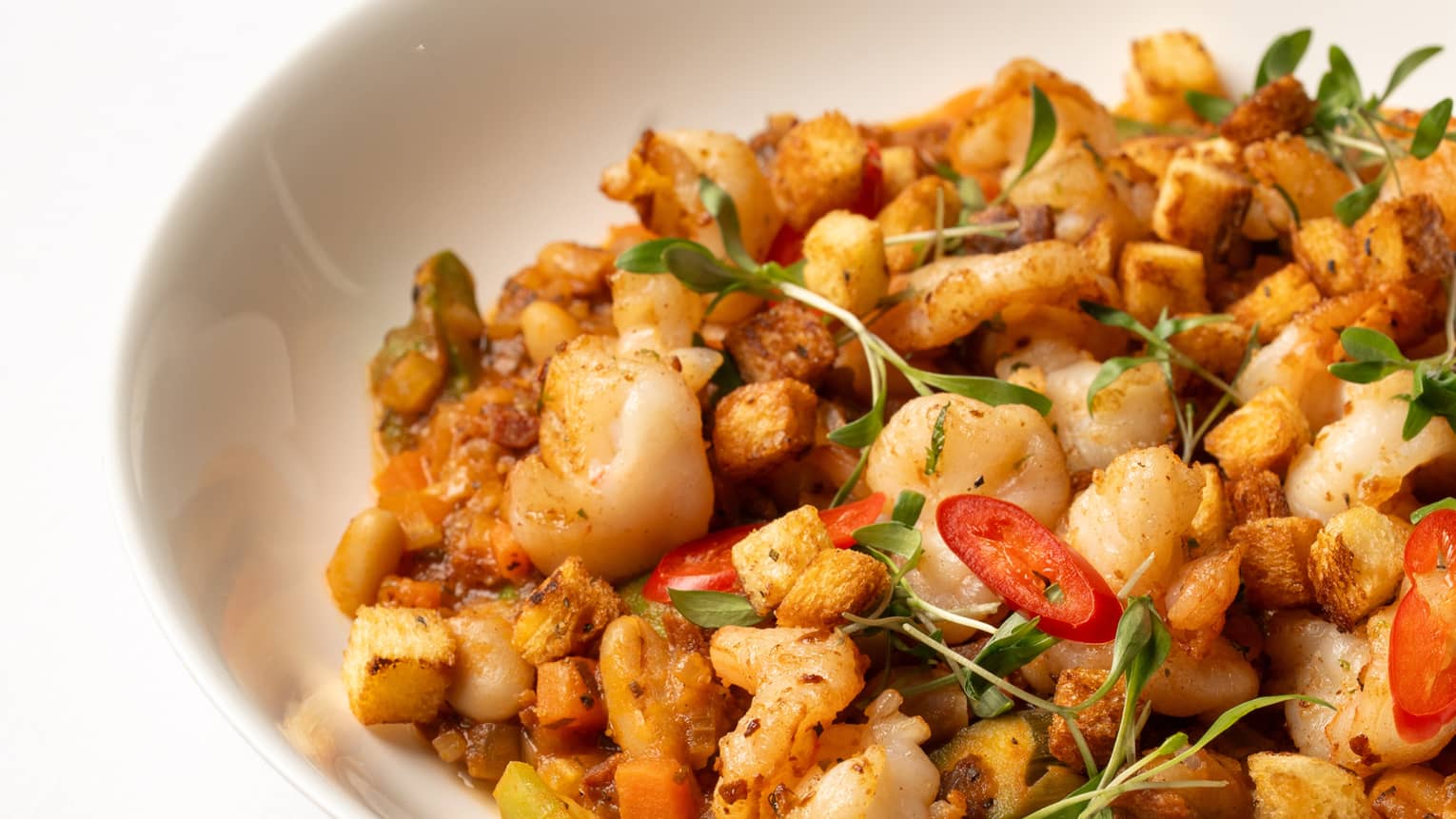 Shrimp Casolette served in a white bowl