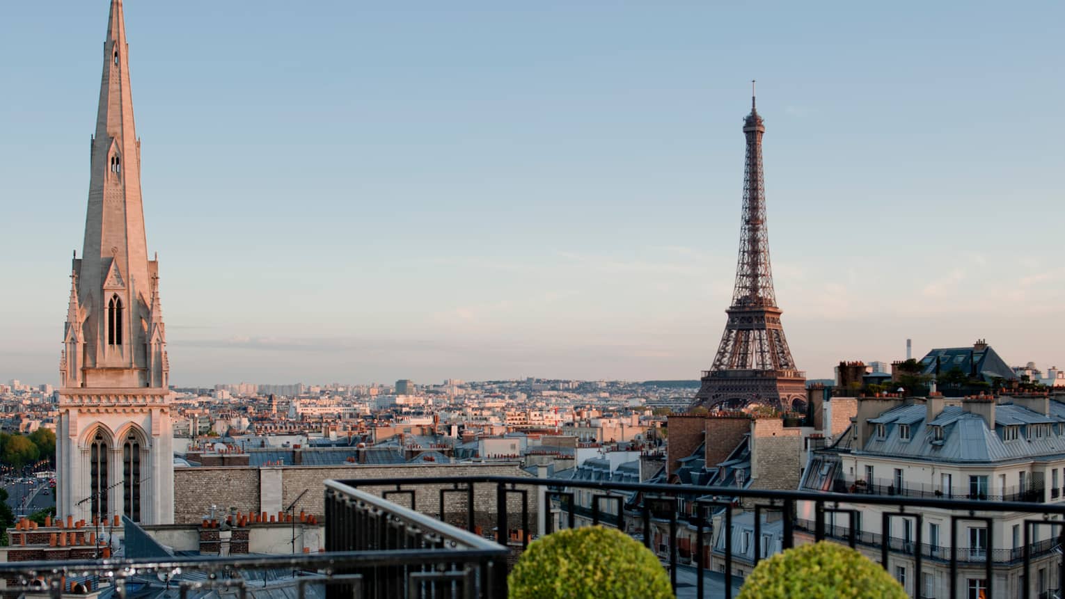 Eiffel Tower views from balcony of a luxury hotel suite