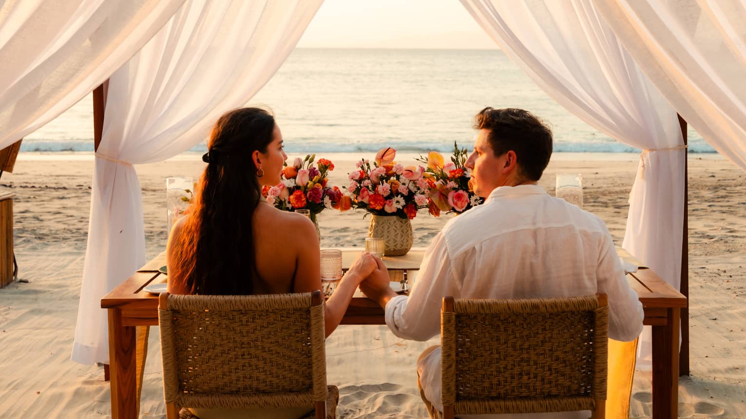 Private beach dining set up