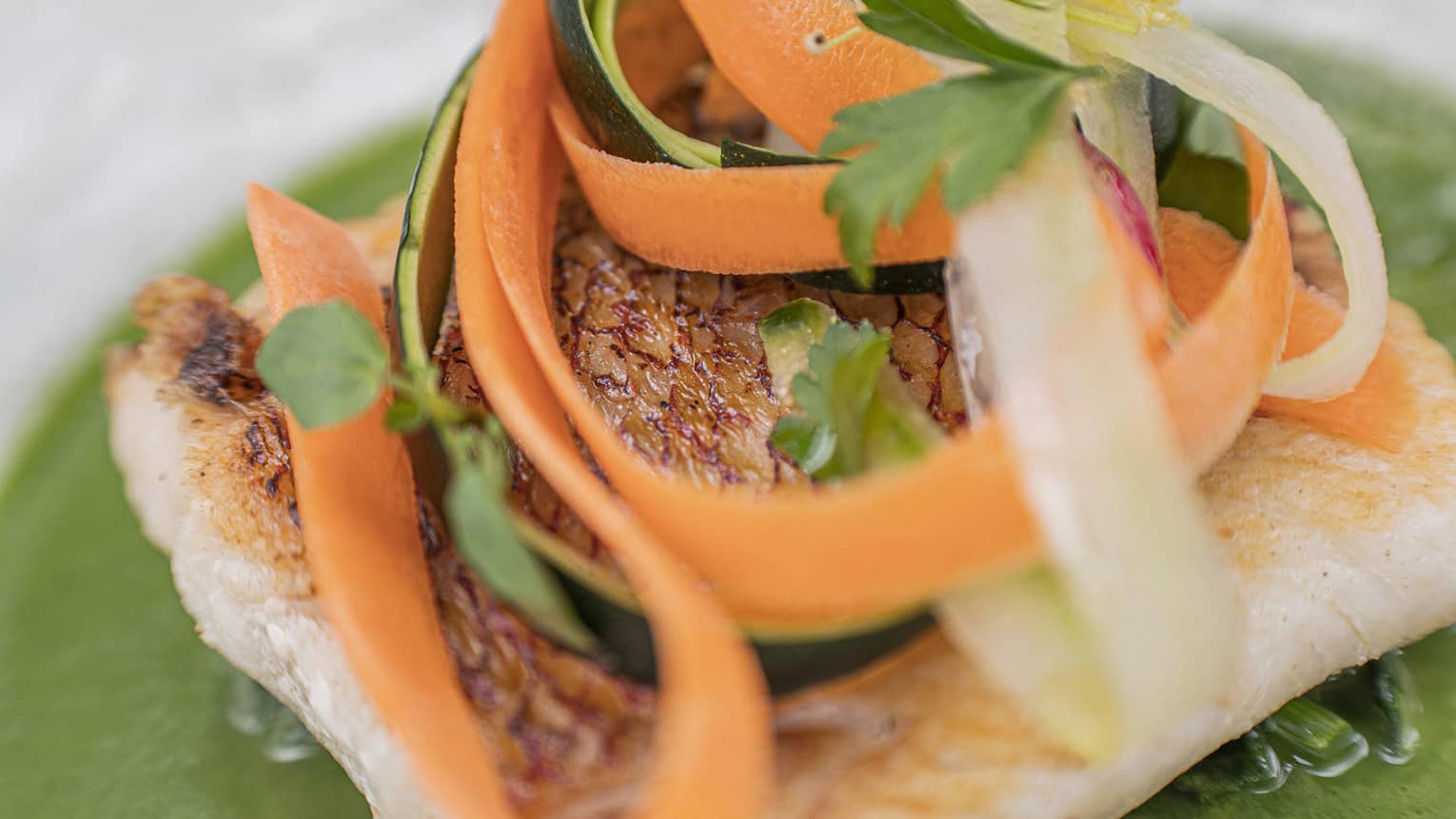 Riverside Red Snapper with Courgette Puree