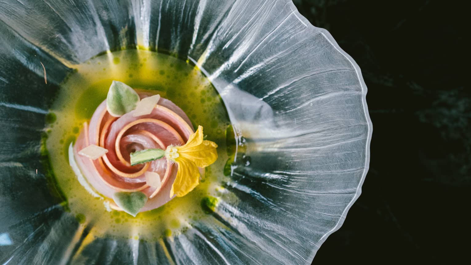 A floral plate with food