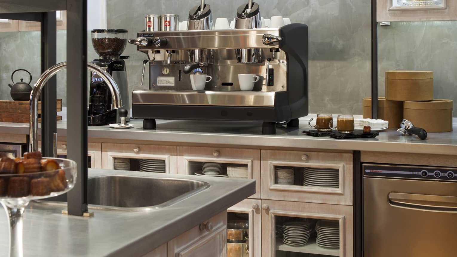 Kitchen area with large espresso machine