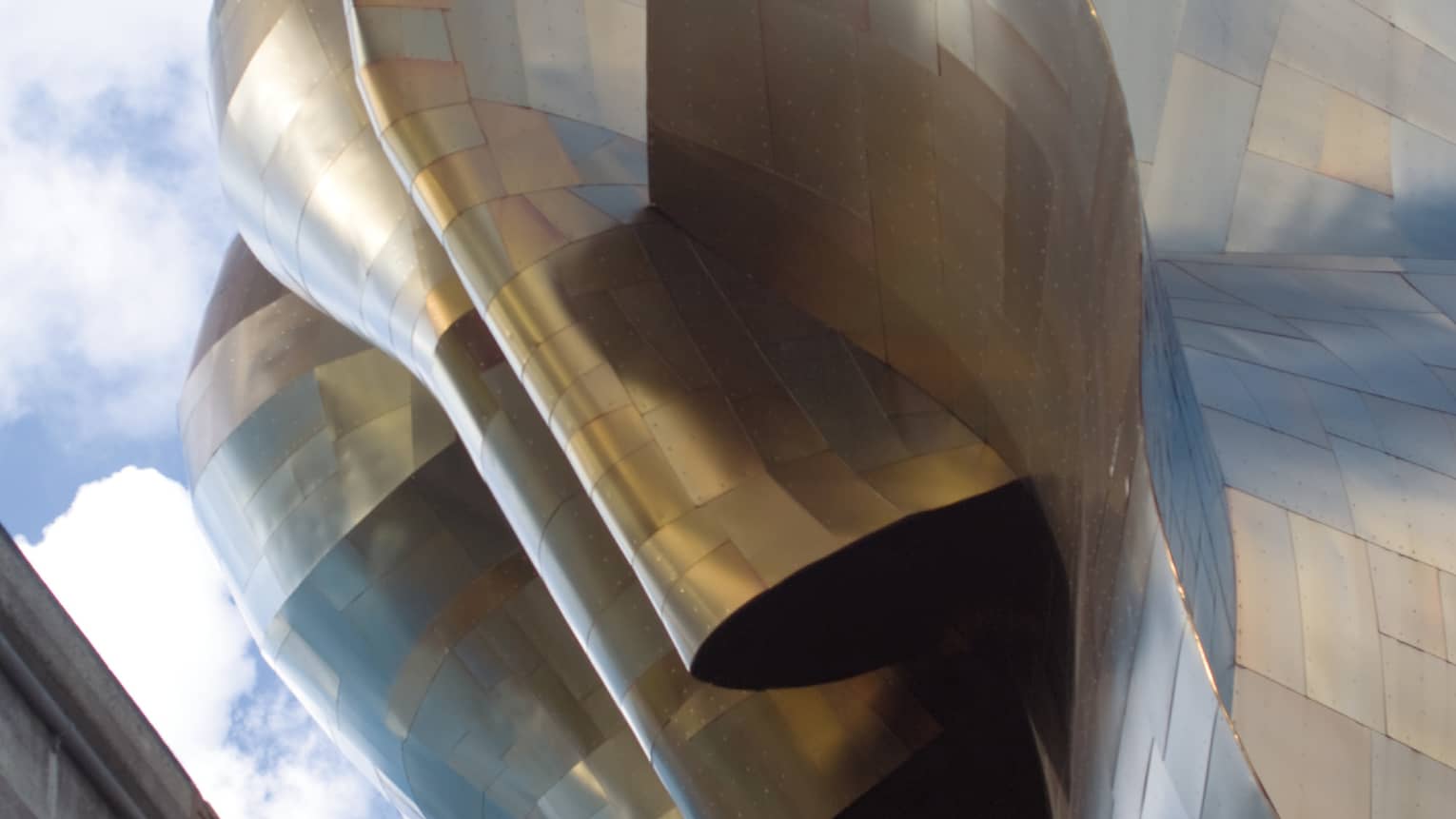 Close-up of folded metal structure at the Museum of Pop Culture