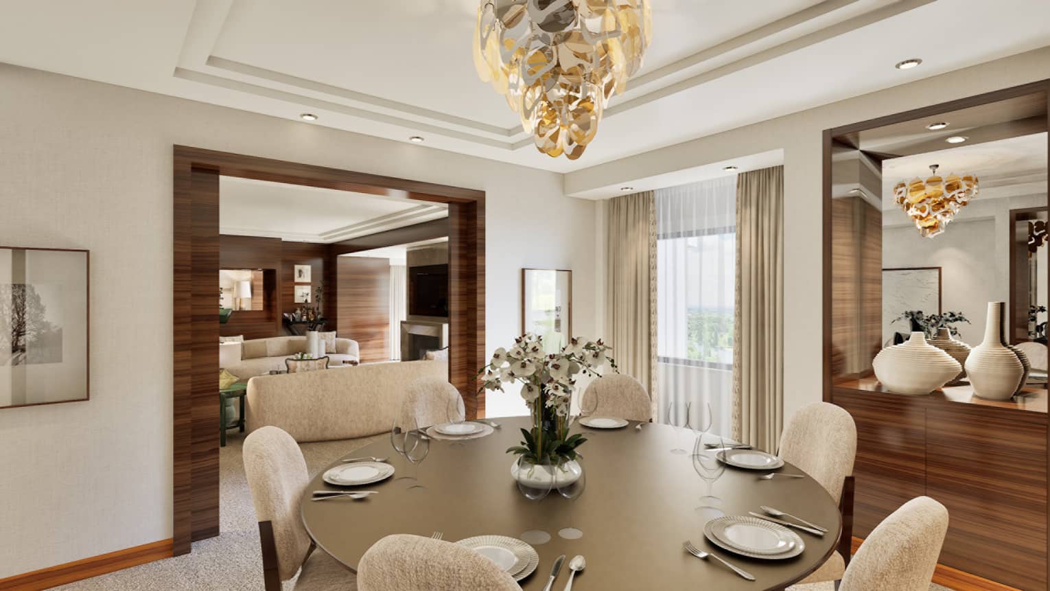 Elegant dining room of a luxury hotel suite