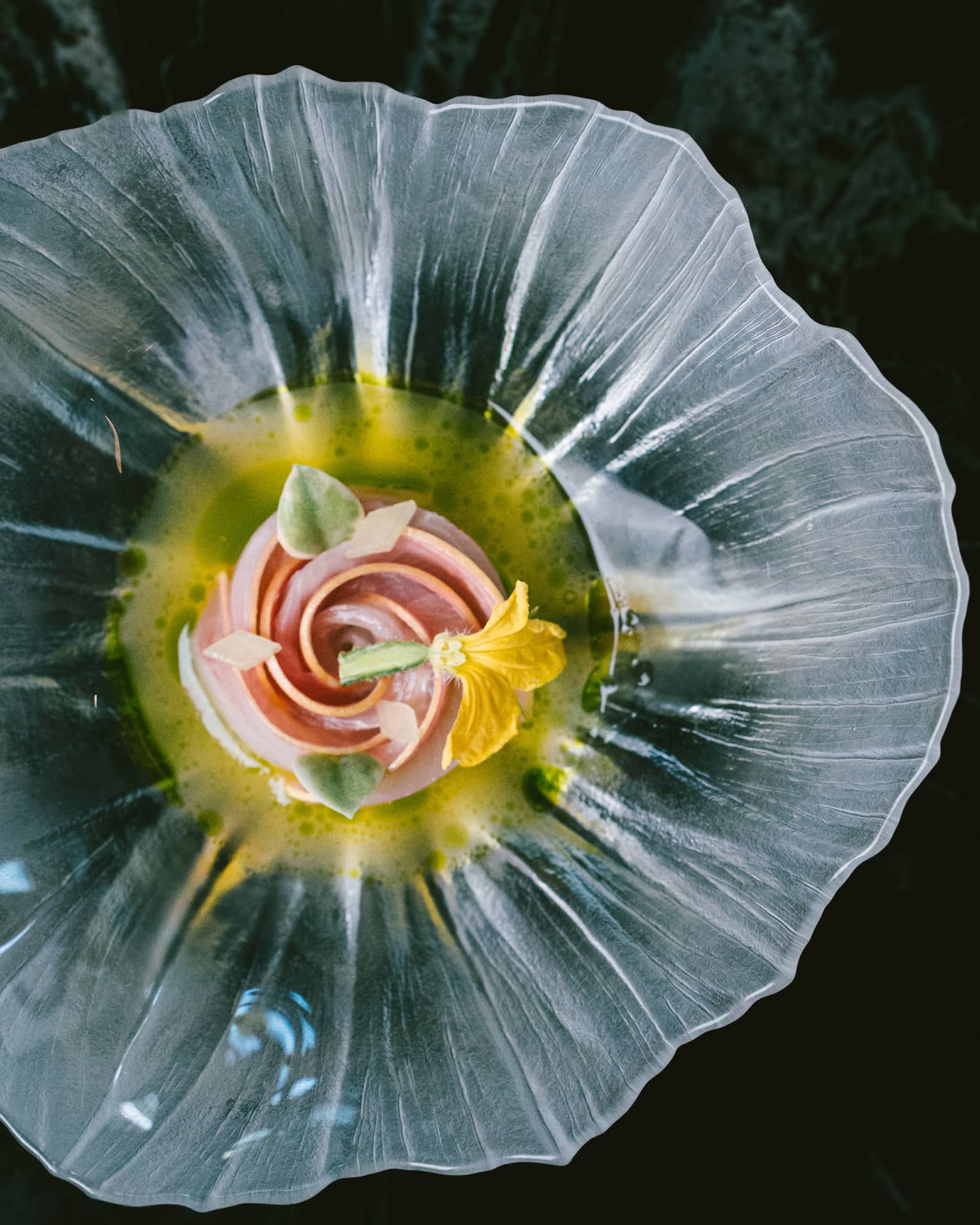 A floral plate with food