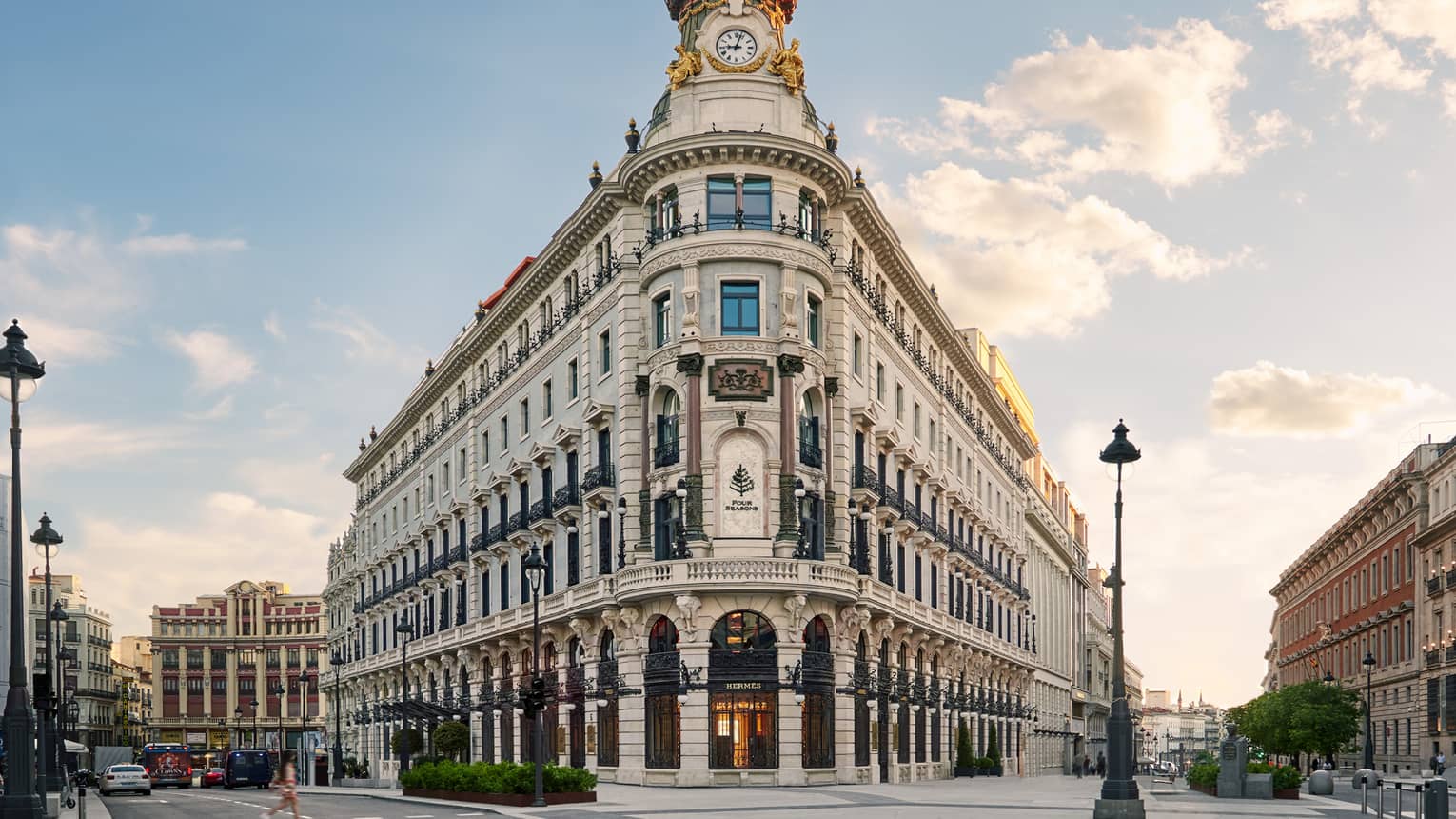 Hotel exterior with blue sky in backdrop