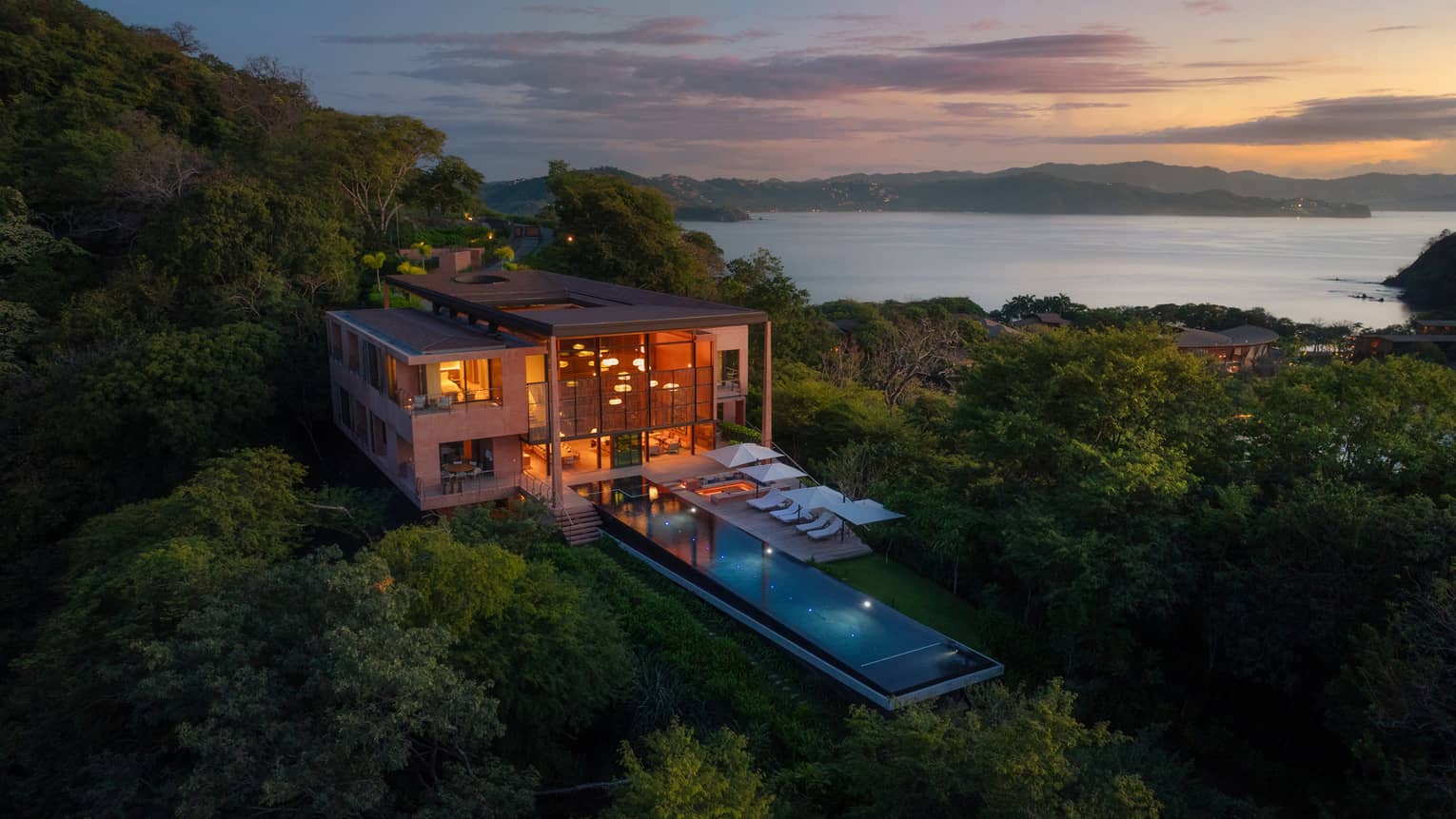 Private villa on a hillside overlooking the ocean