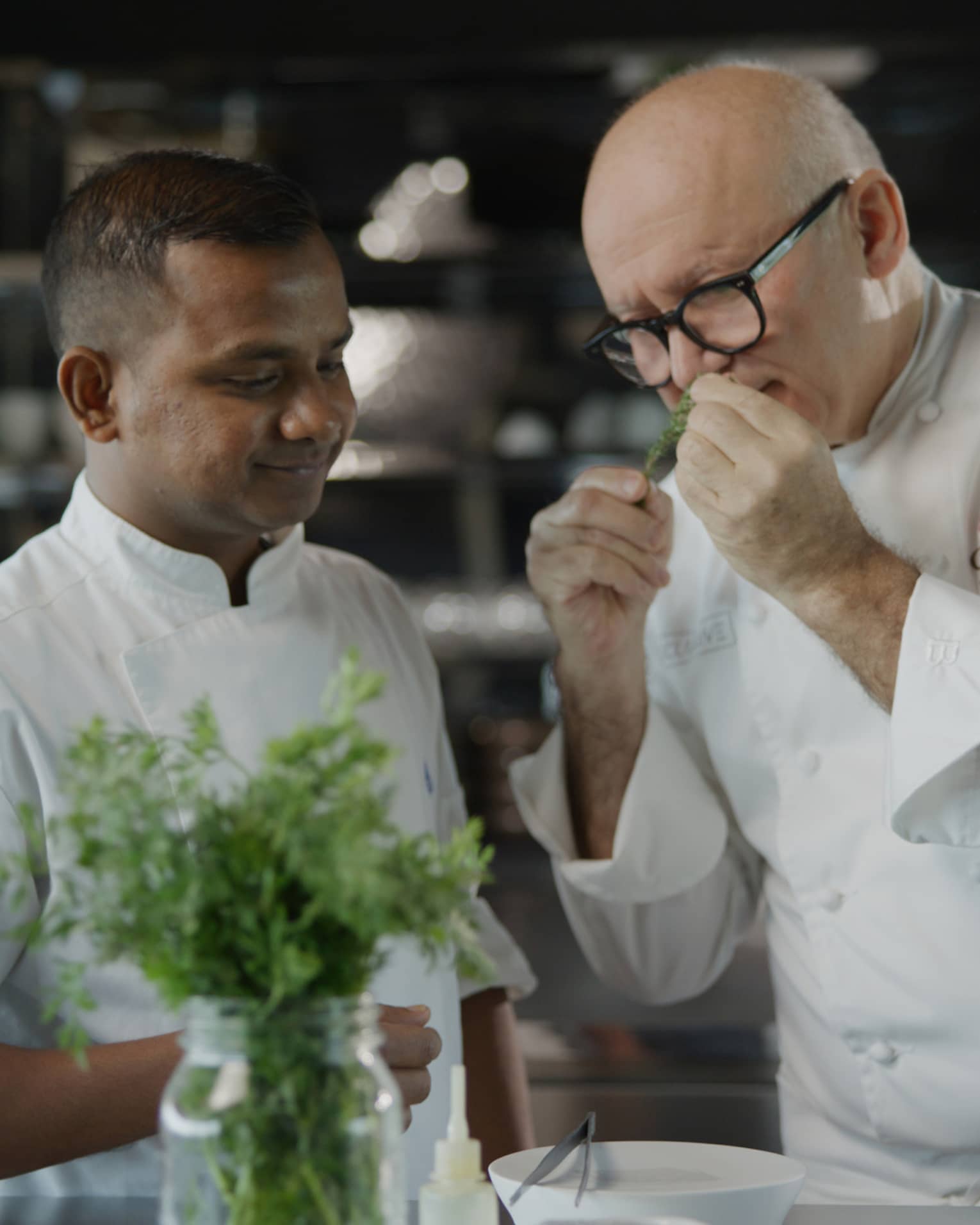 Chef Gaetano Trovato and his apprentice in the kitchen at Blu Beach Club
