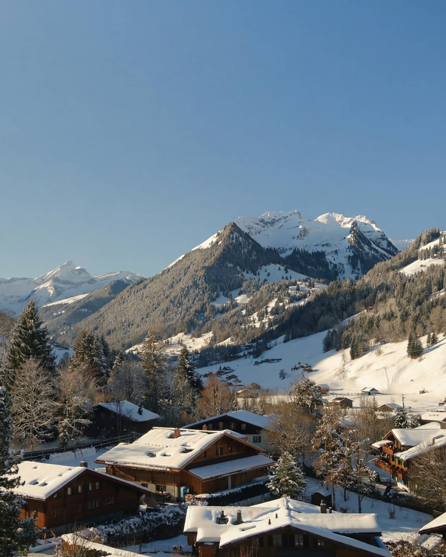 A snowy mountain town in the Alps