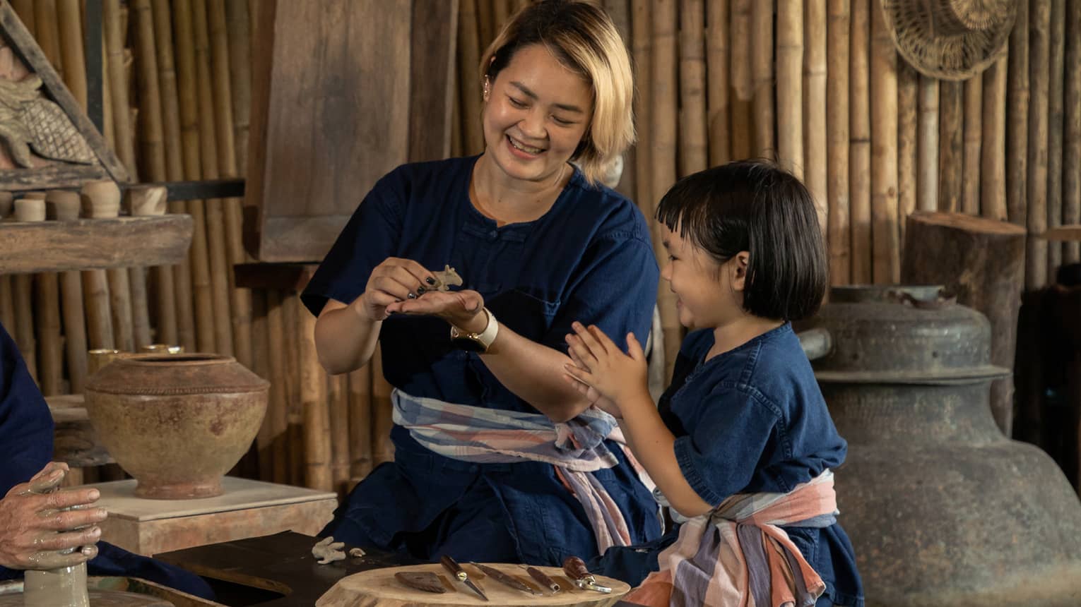 Traditional Thai clay molding session