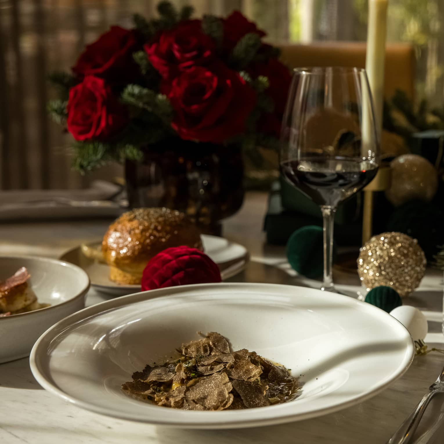 Table set for Christmas dinner