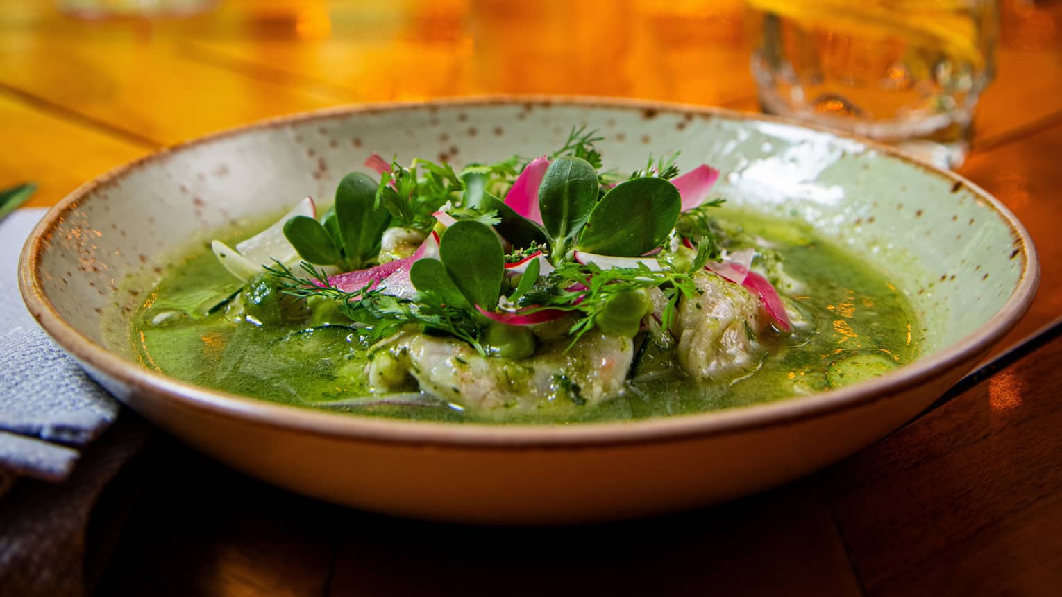 Shrimp Aguachile - Traditional Sinaloan aguachile with shrimp, cucumber, red onion and avocado puree