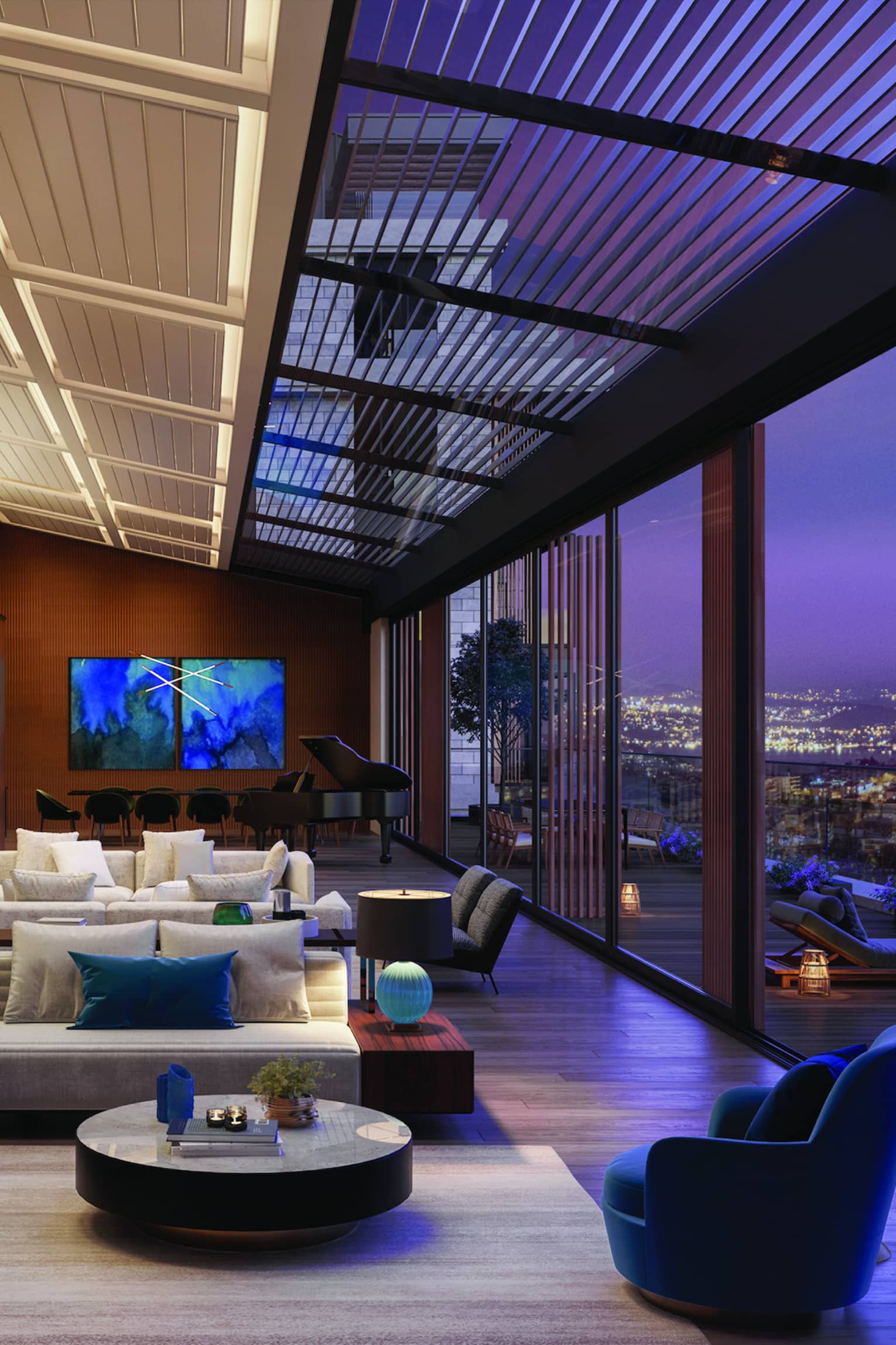 Rendering of residence interior and terrace