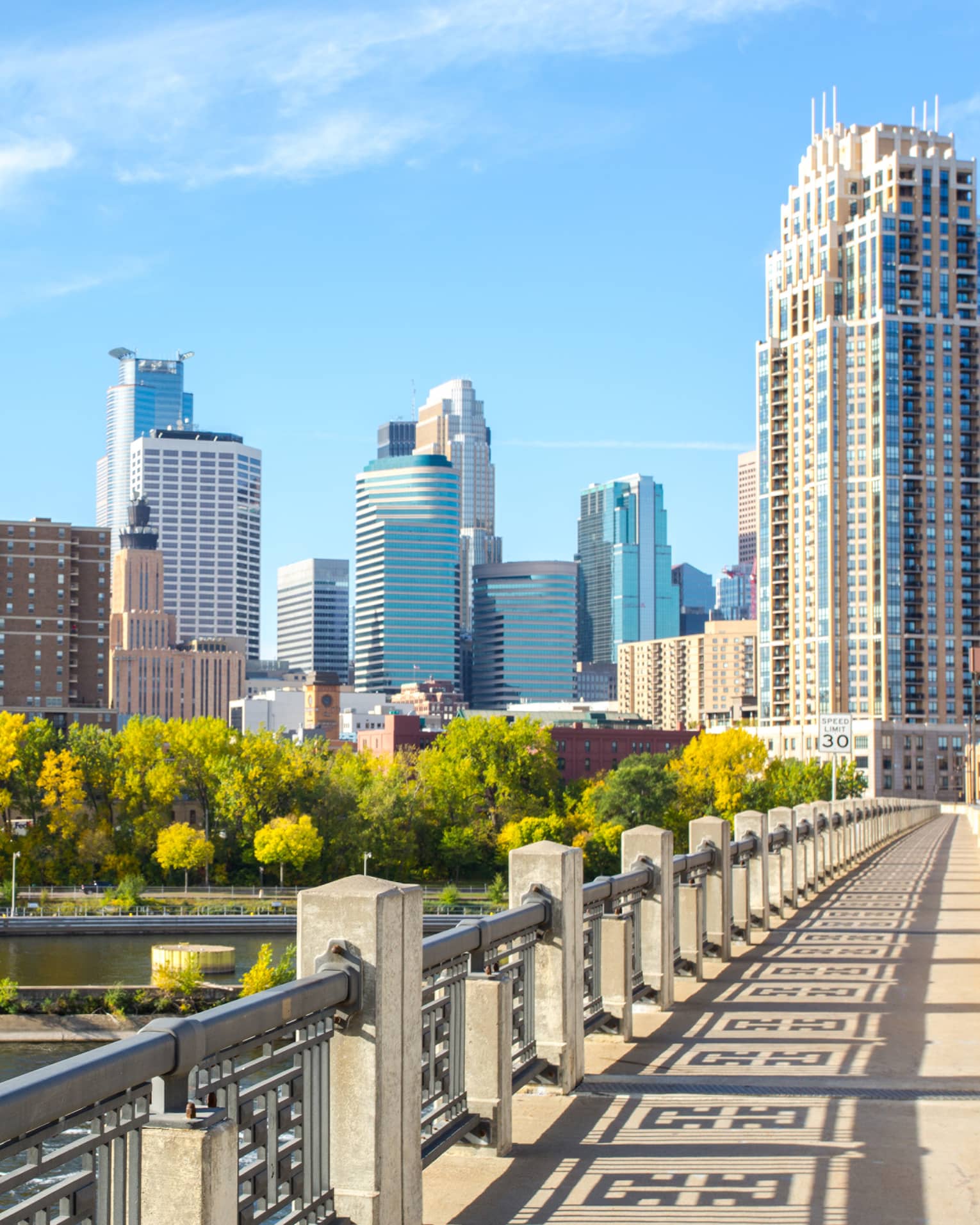 Minneapolis city view from bridge