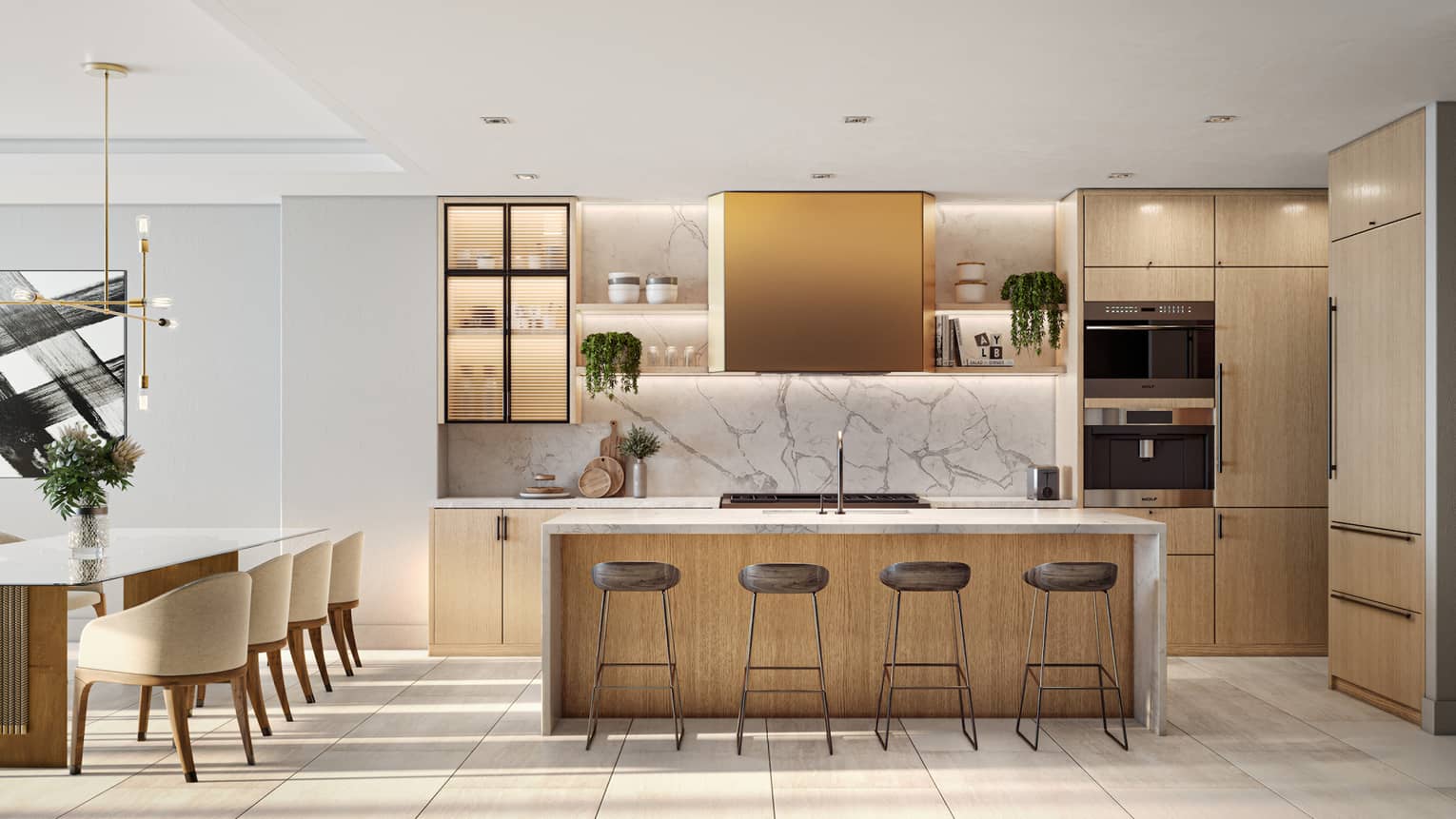 Rendering of kitchen and dining area
