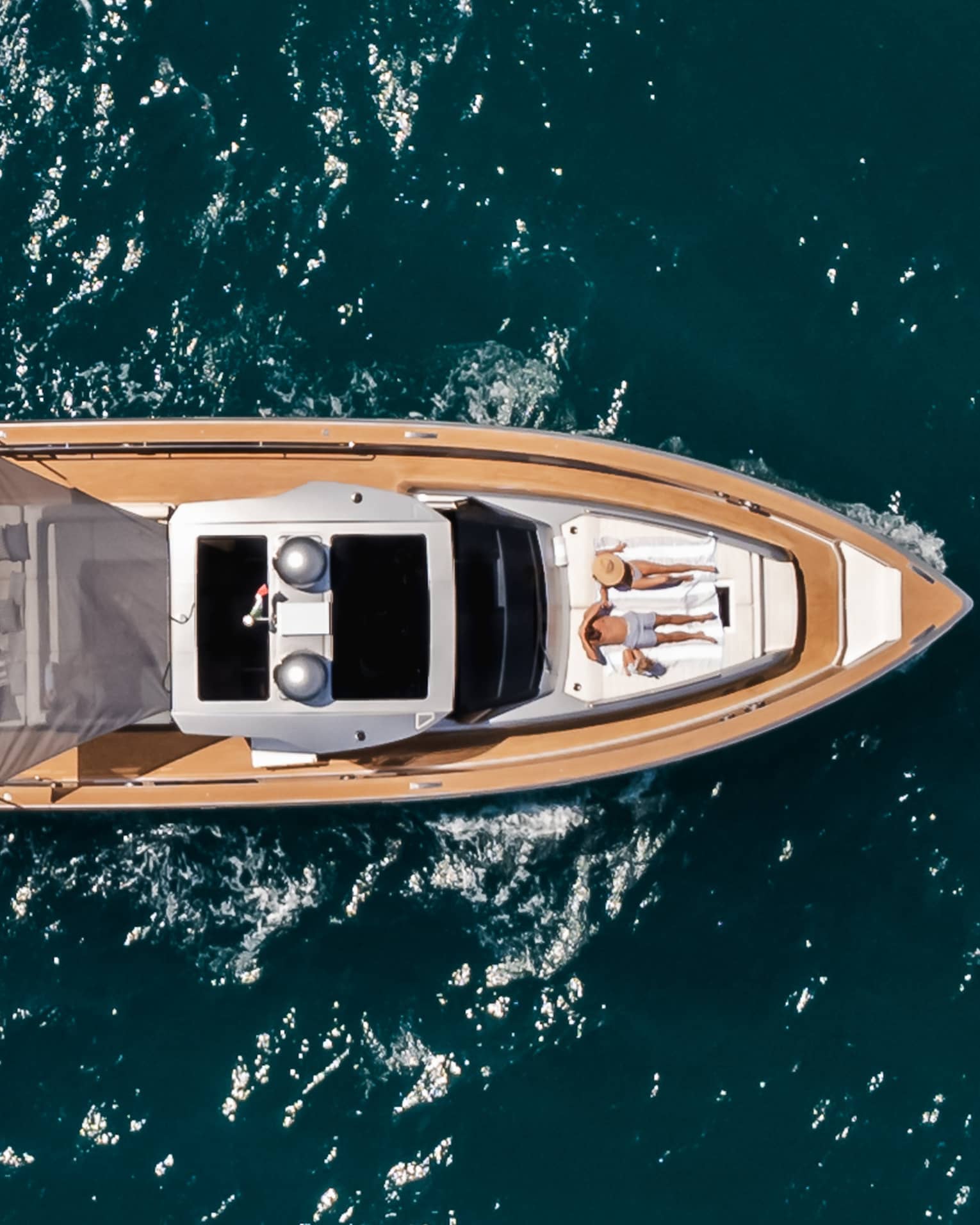 Aerial view of a private yacht at sea