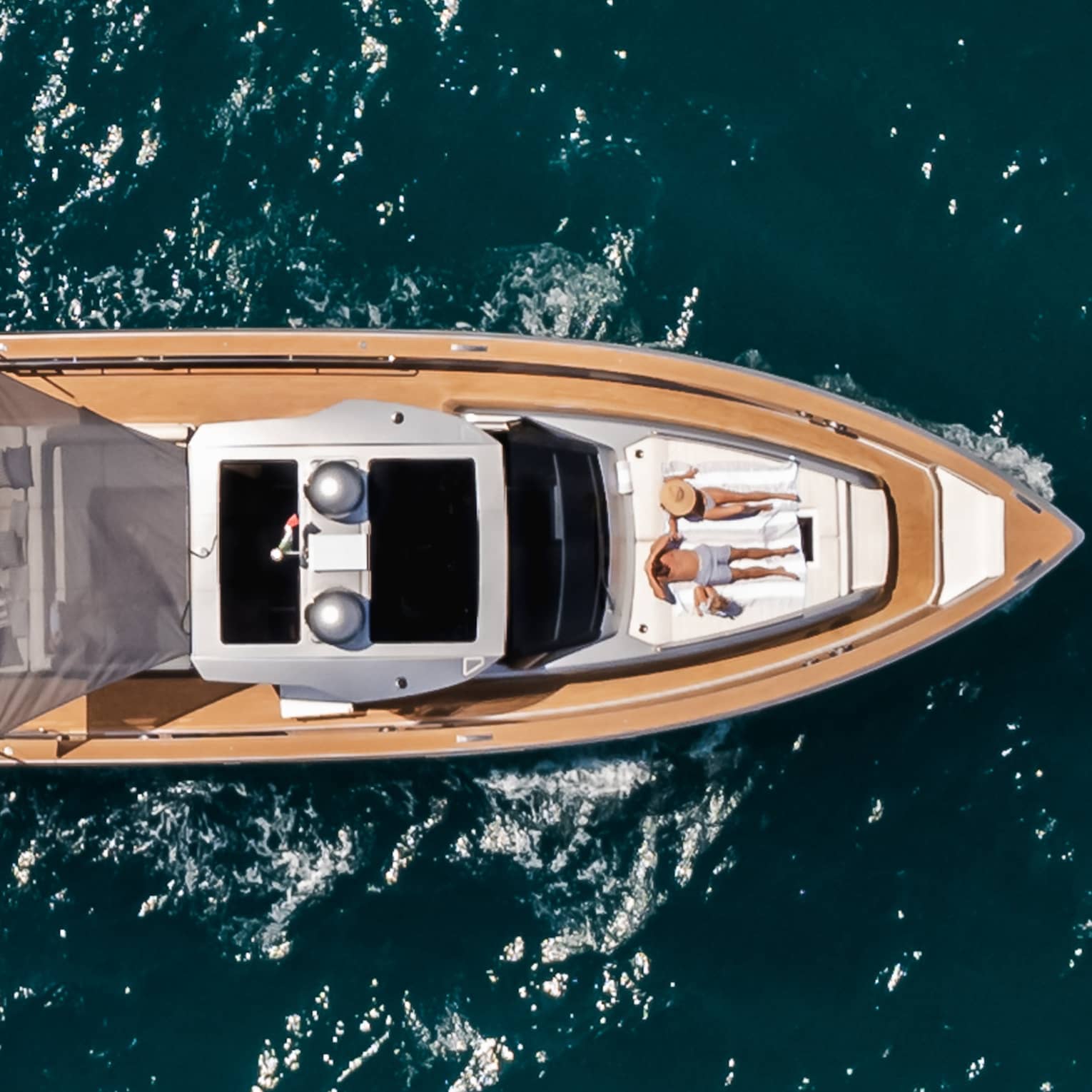 Aerial view of a private yacht at sea
