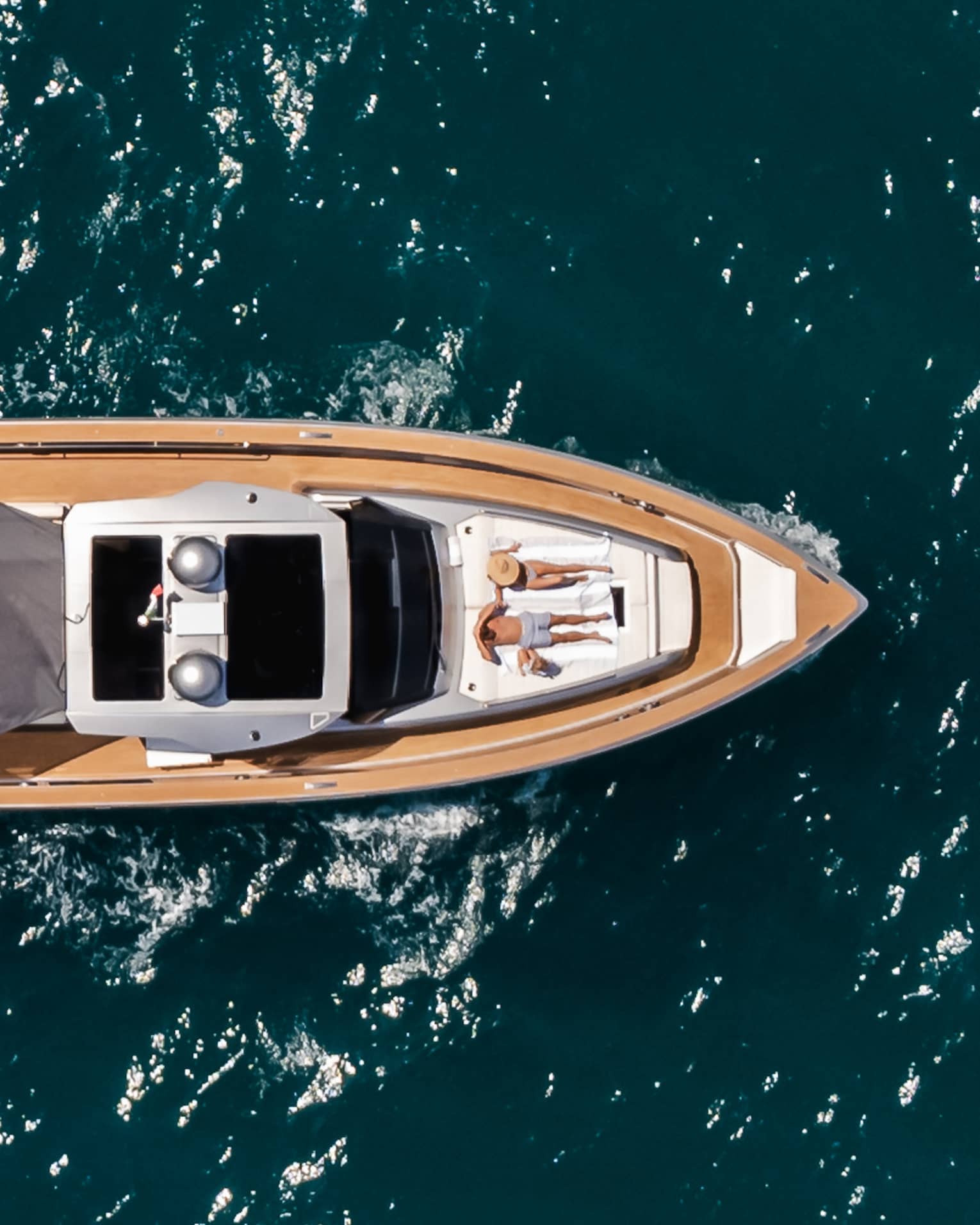 Aerial view of a private yacht at sea
