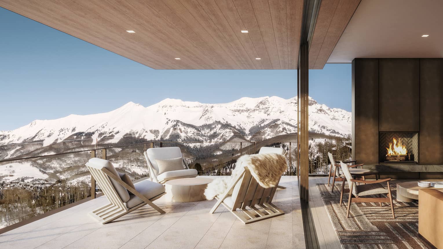 Rendering of terrace and outdoor fireplace