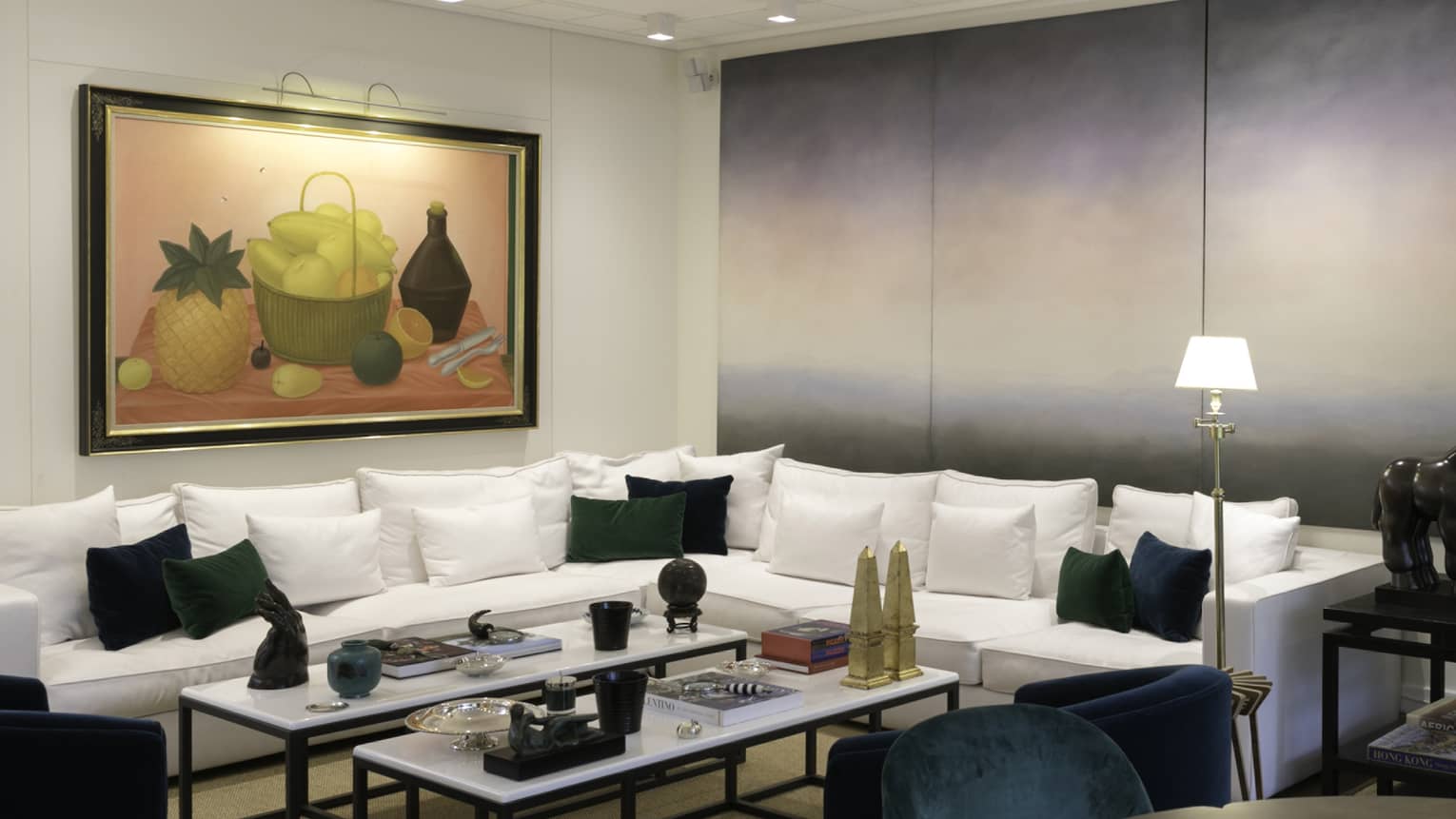 Living room with L shaped couch.