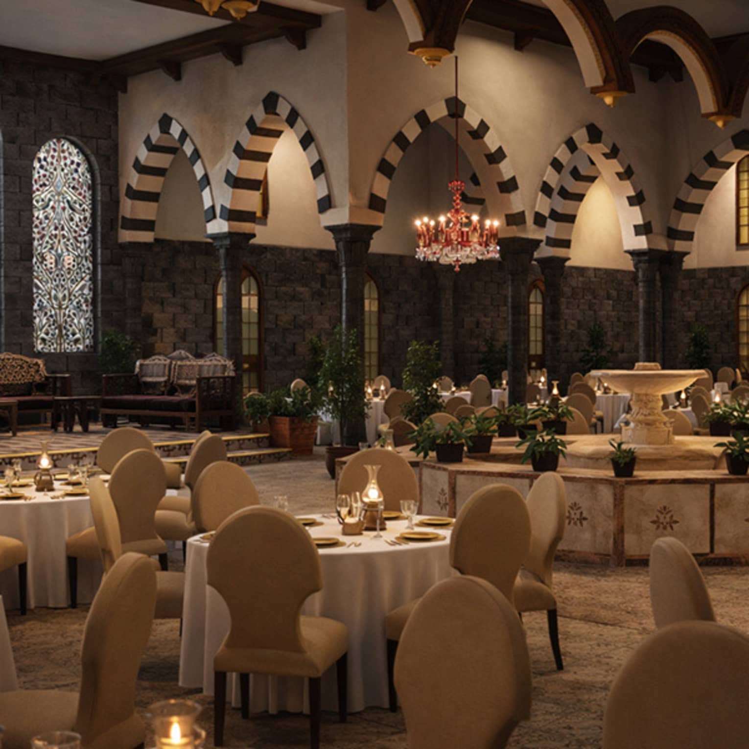 Ballroom decorated for Ramadan with Arabian-inspired decor