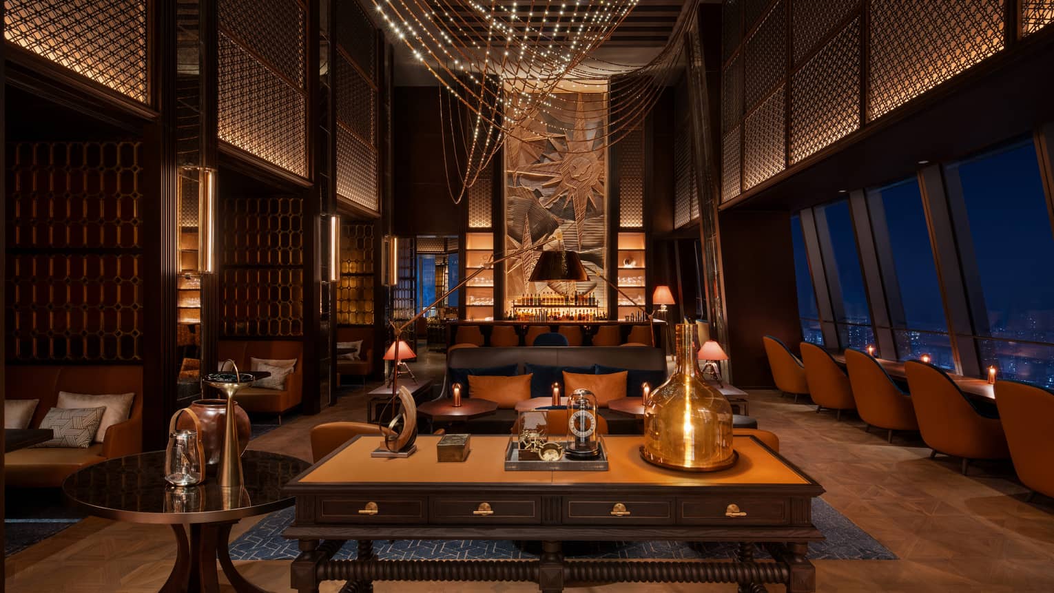 Dimly lit Harbour Bar at Four Seasons Hotel Dalian