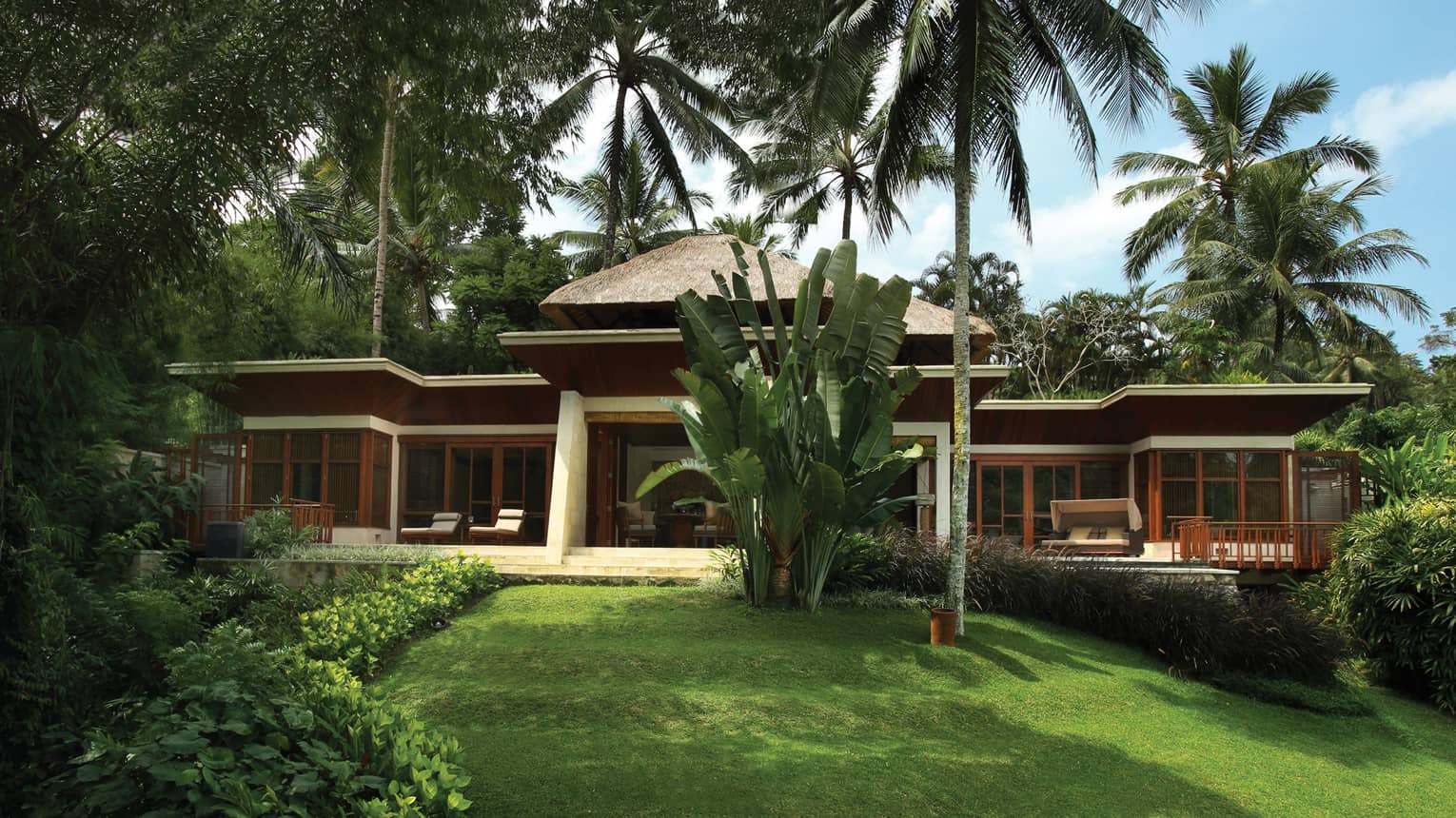 The exterior of a River-View Two-Bedroom Villa in Bali