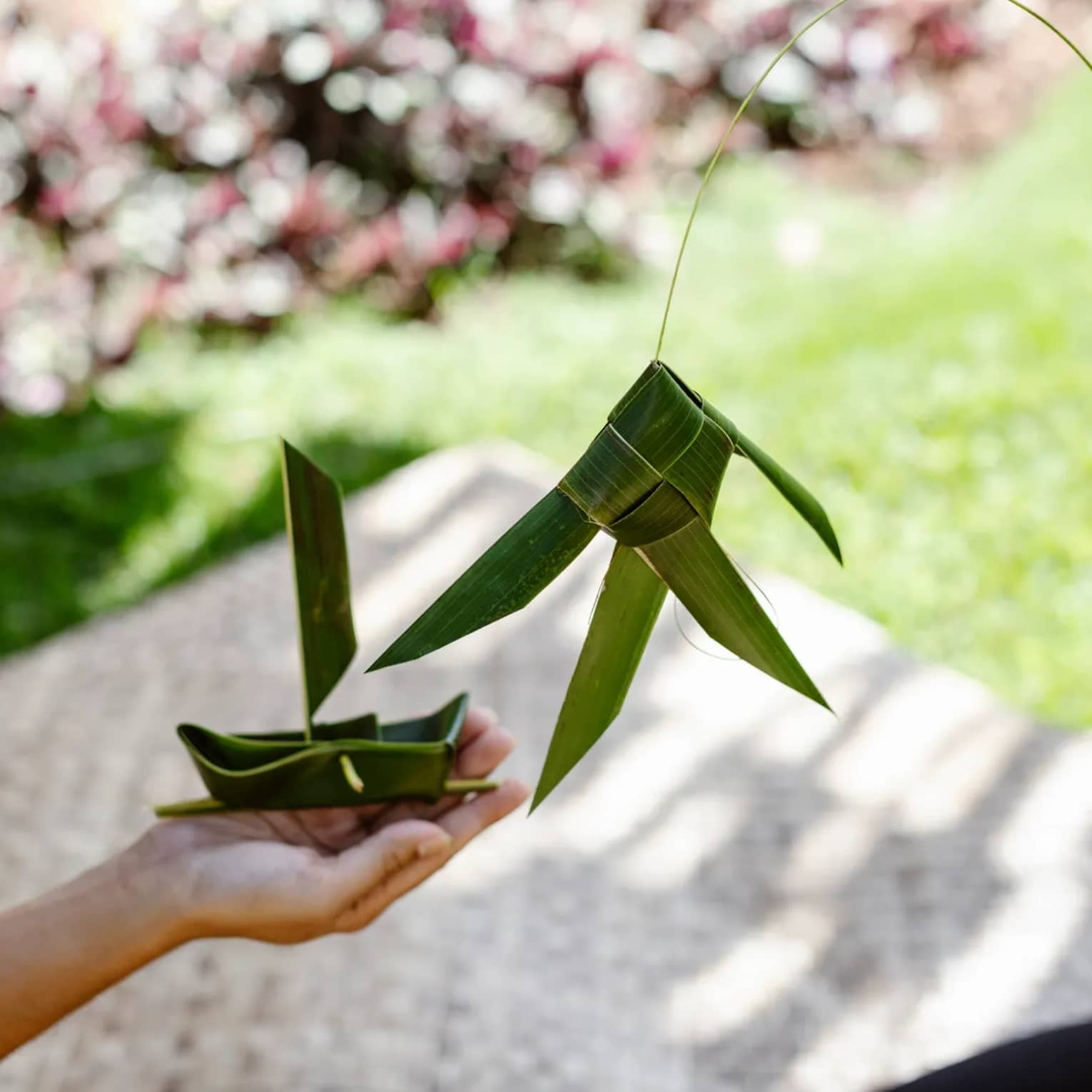 Palm leaf weaving outdoors