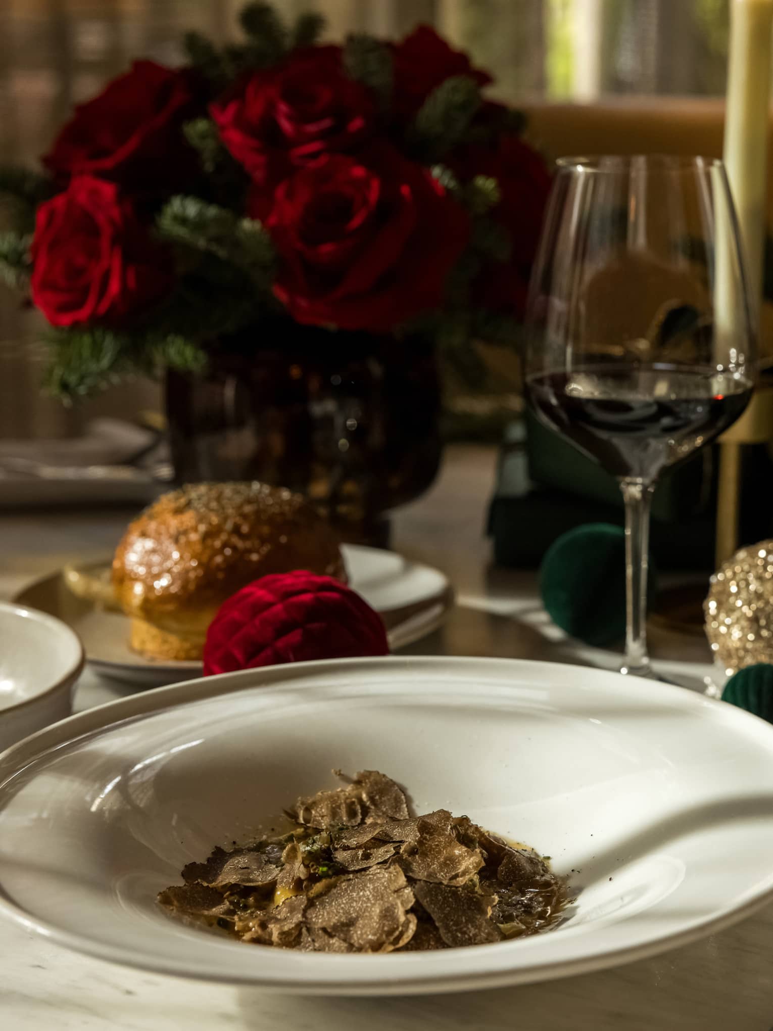 Table set for Christmas dinner